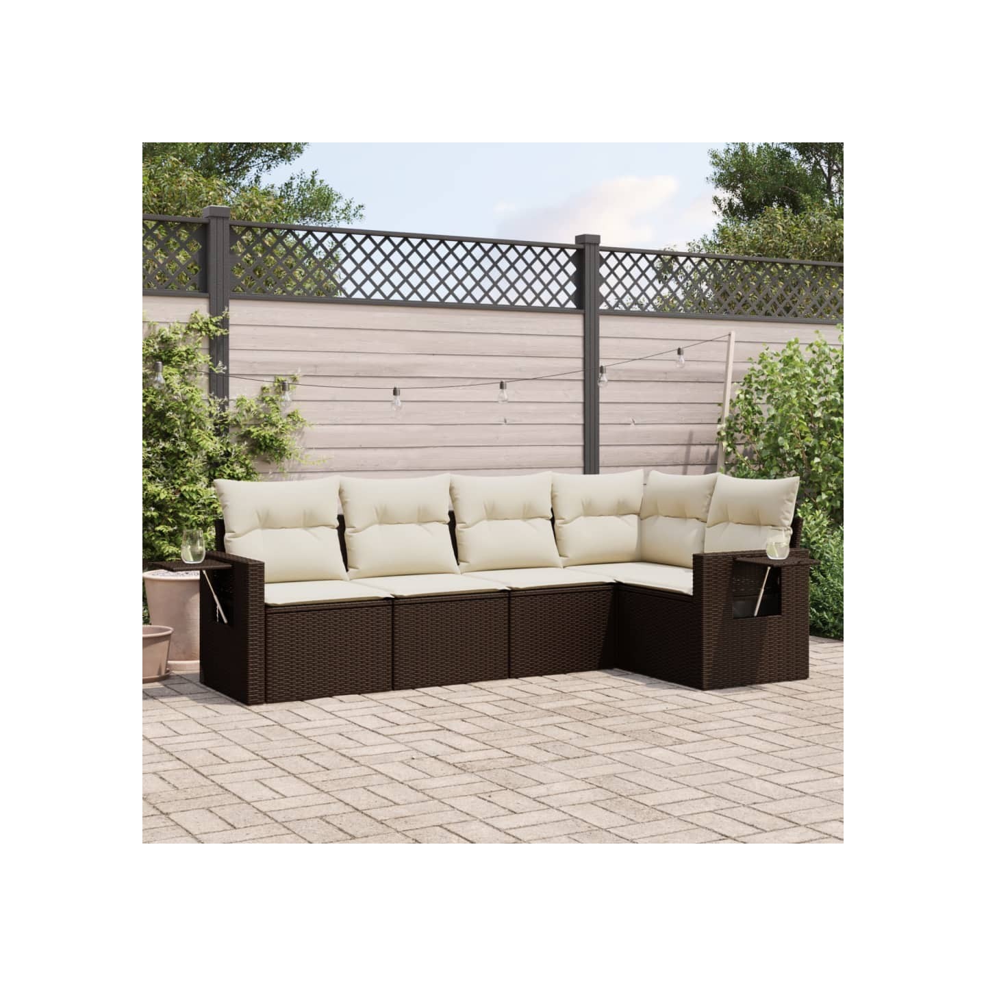 Salon de jardin avec coussins 5 pcs marron résine tressée