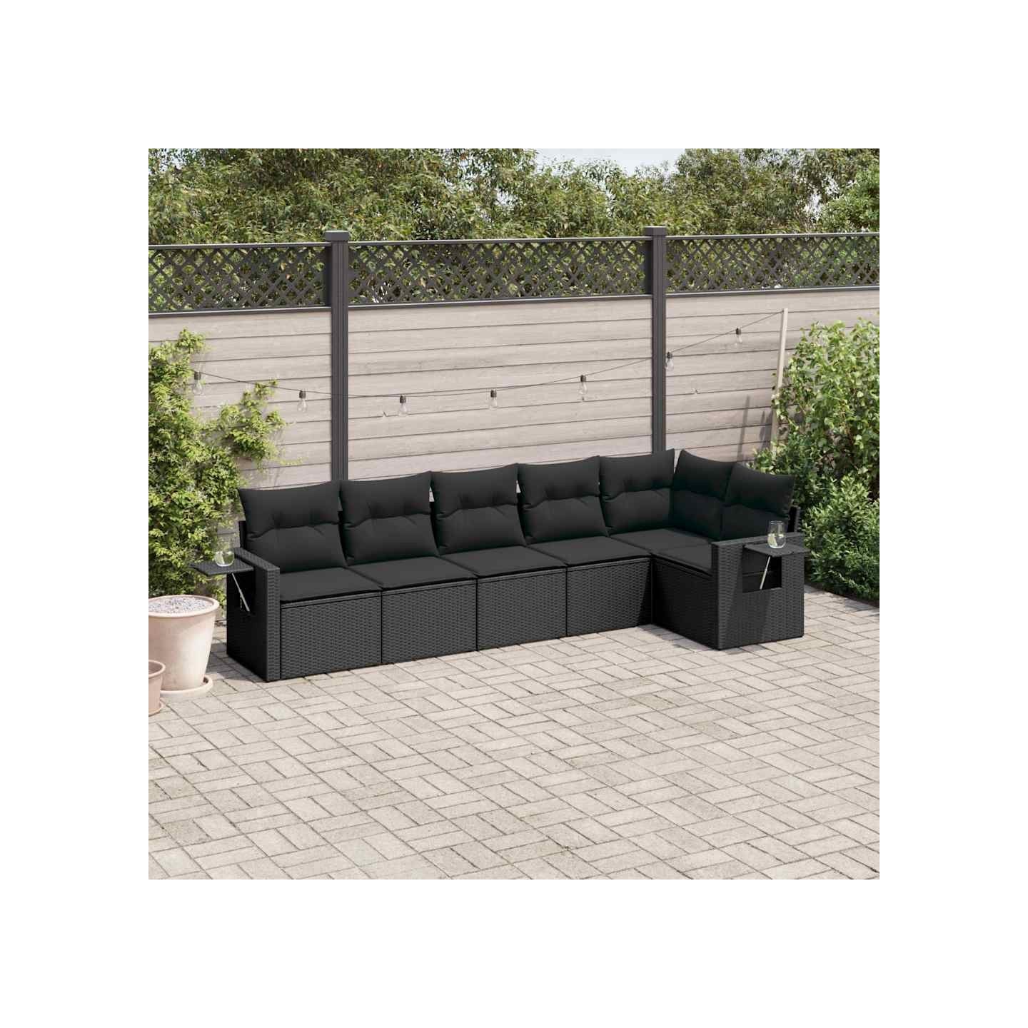 Salon de jardin 6 pcs avec coussins noir résine tressée
