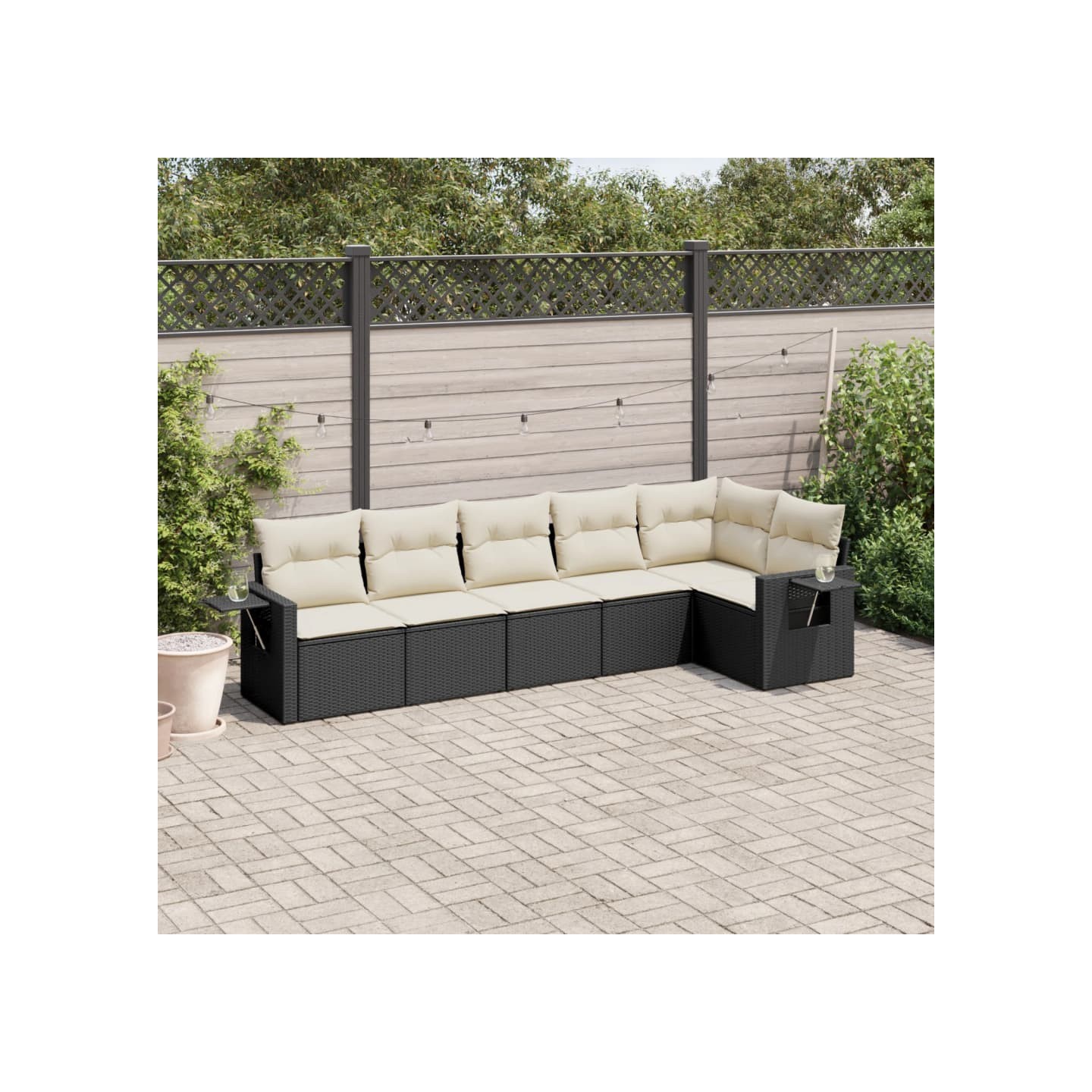 Salon de jardin 6 pcs avec coussins noir résine tressée