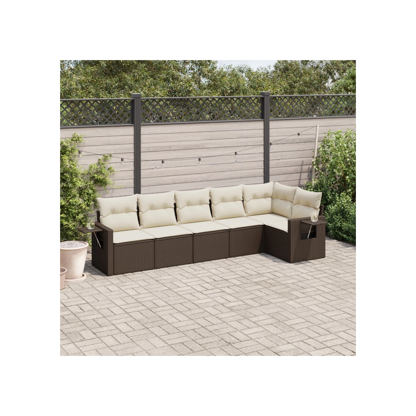 Salon de jardin avec coussins 6 pcs marron résine tressée