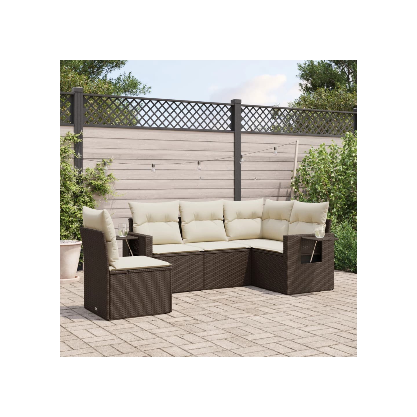 Salon de jardin avec coussins 5 pcs marron résine tressée