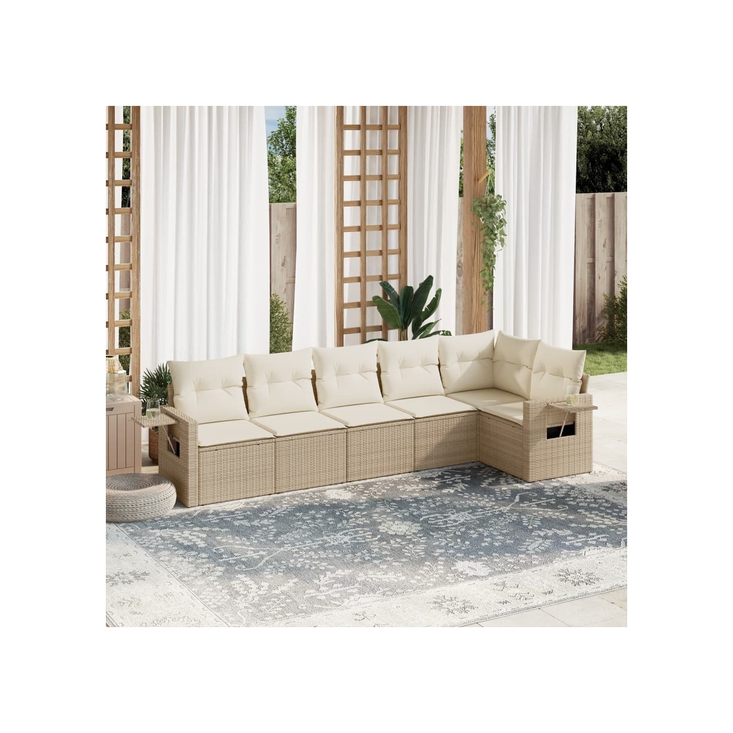 Salon de jardin avec coussins 6 pcs beige résine tressée