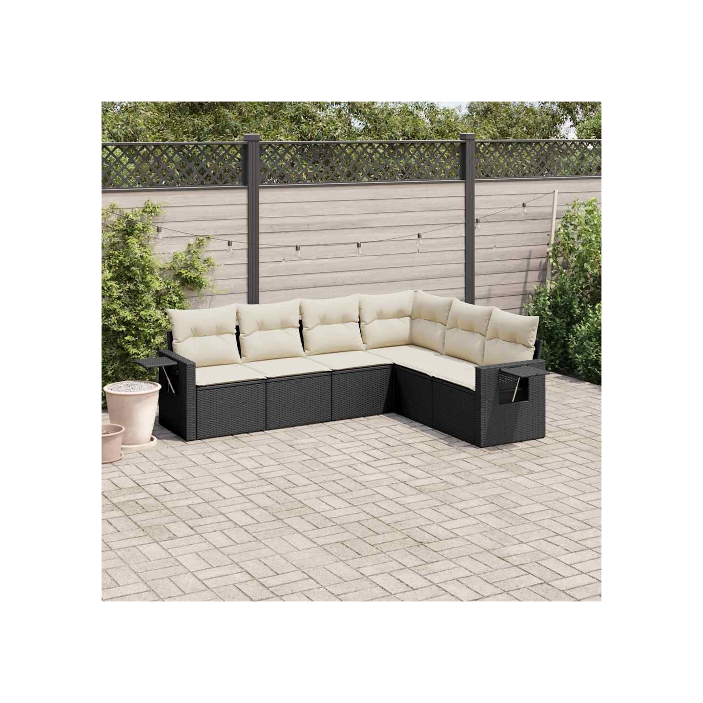 Salon de jardin 6 pcs avec coussins noir résine tressée