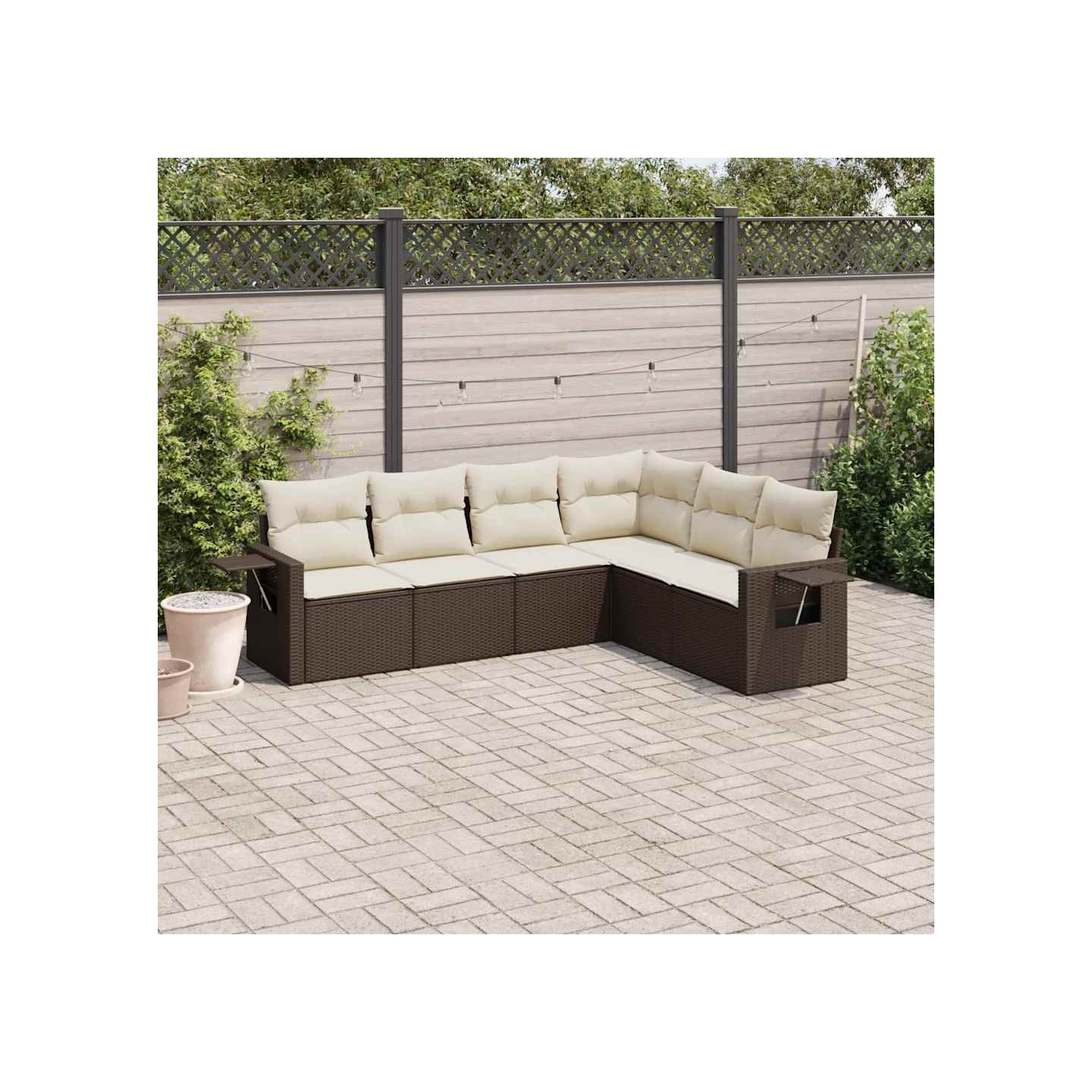 Salon de jardin avec coussins 6 pcs marron résine tressée