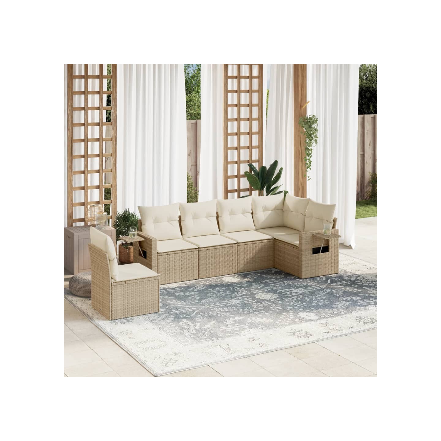 Salon de jardin avec coussins 6 pcs beige résine tressée
