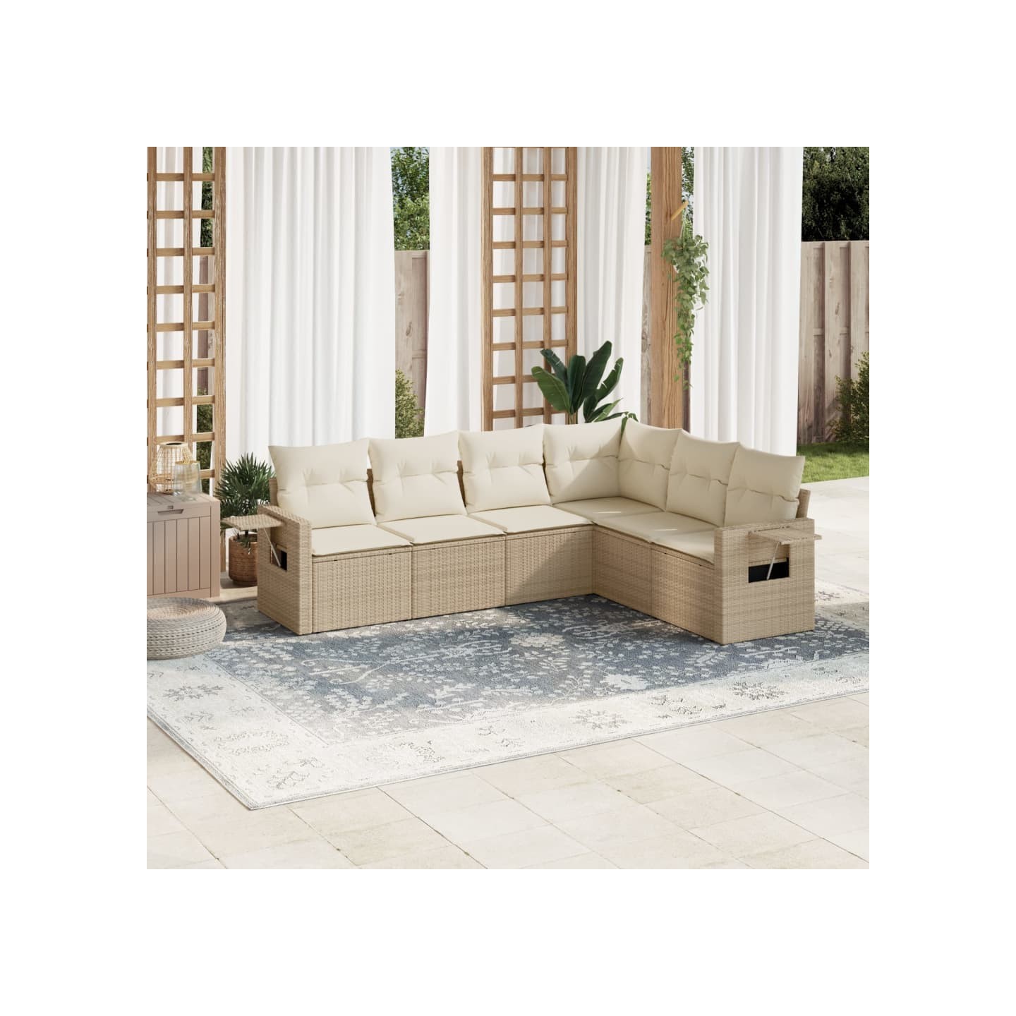 Salon de jardin avec coussins 6 pcs beige résine tressée
