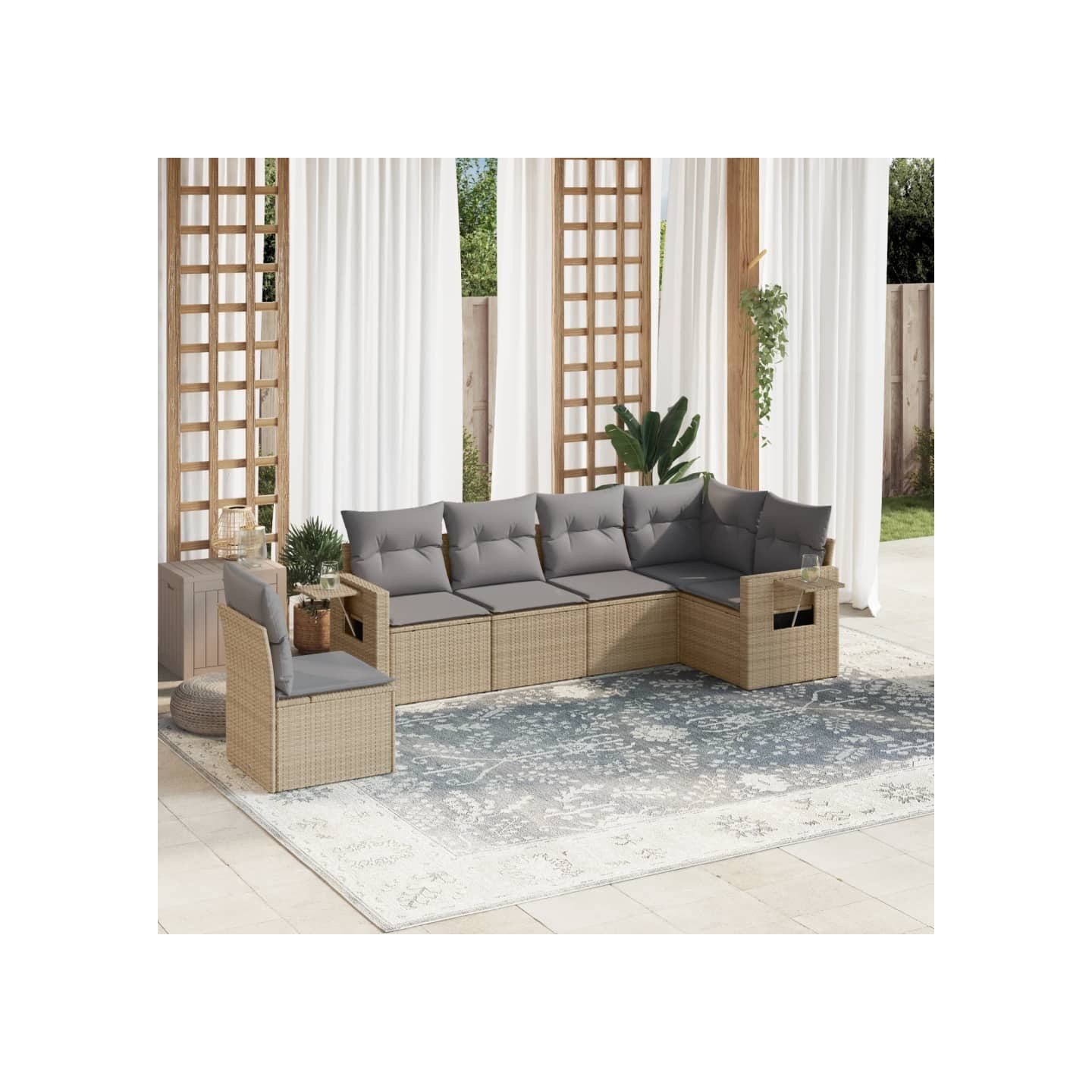 Salon de jardin avec coussins 6 pcs beige résine tressée