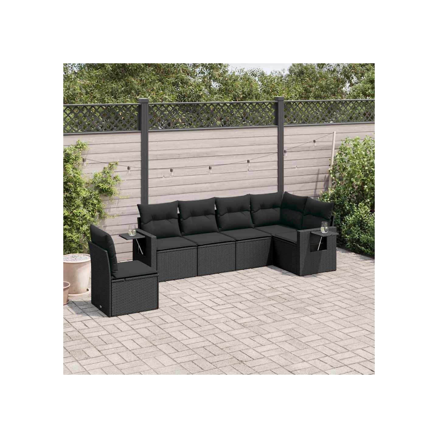 Salon de jardin 6 pcs avec coussins noir résine tressée