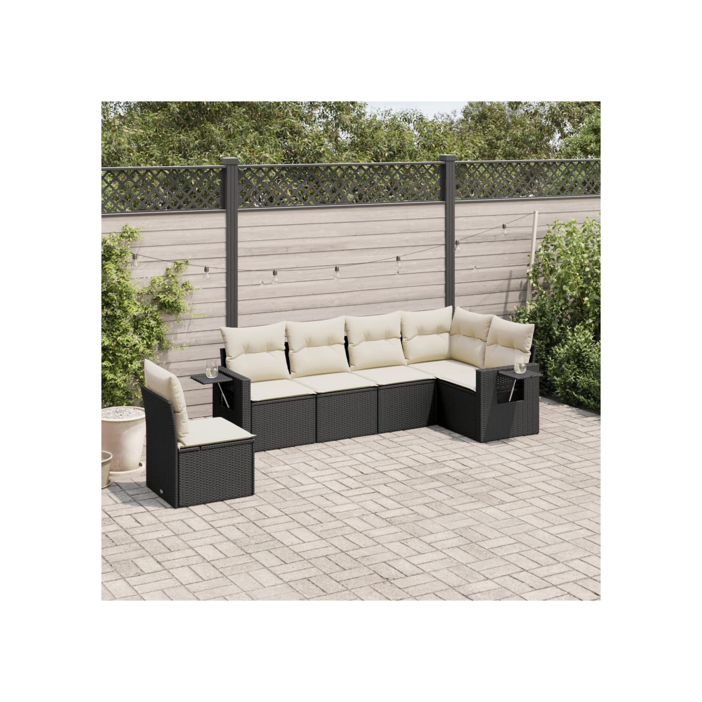 Salon de jardin 6 pcs avec coussins noir résine tressée