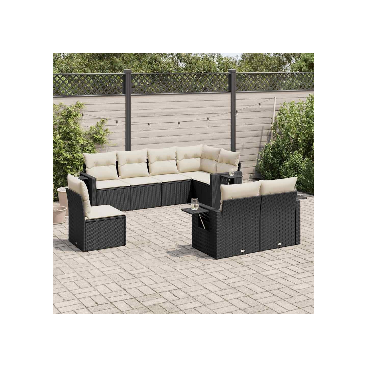 Salon de jardin 8 pcs avec coussins noir résine tressée