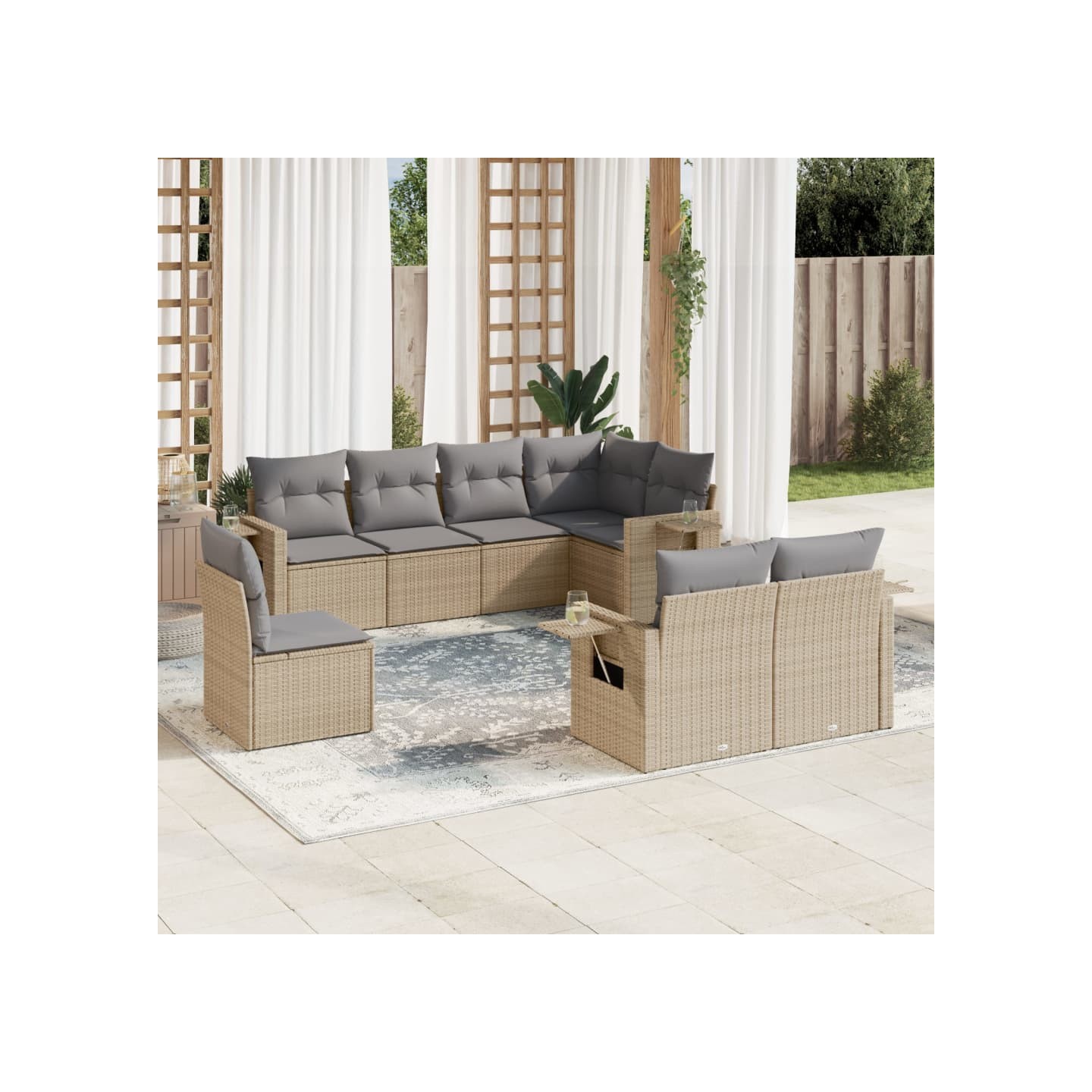 Salon de jardin avec coussins 8 pcs beige résine tressée