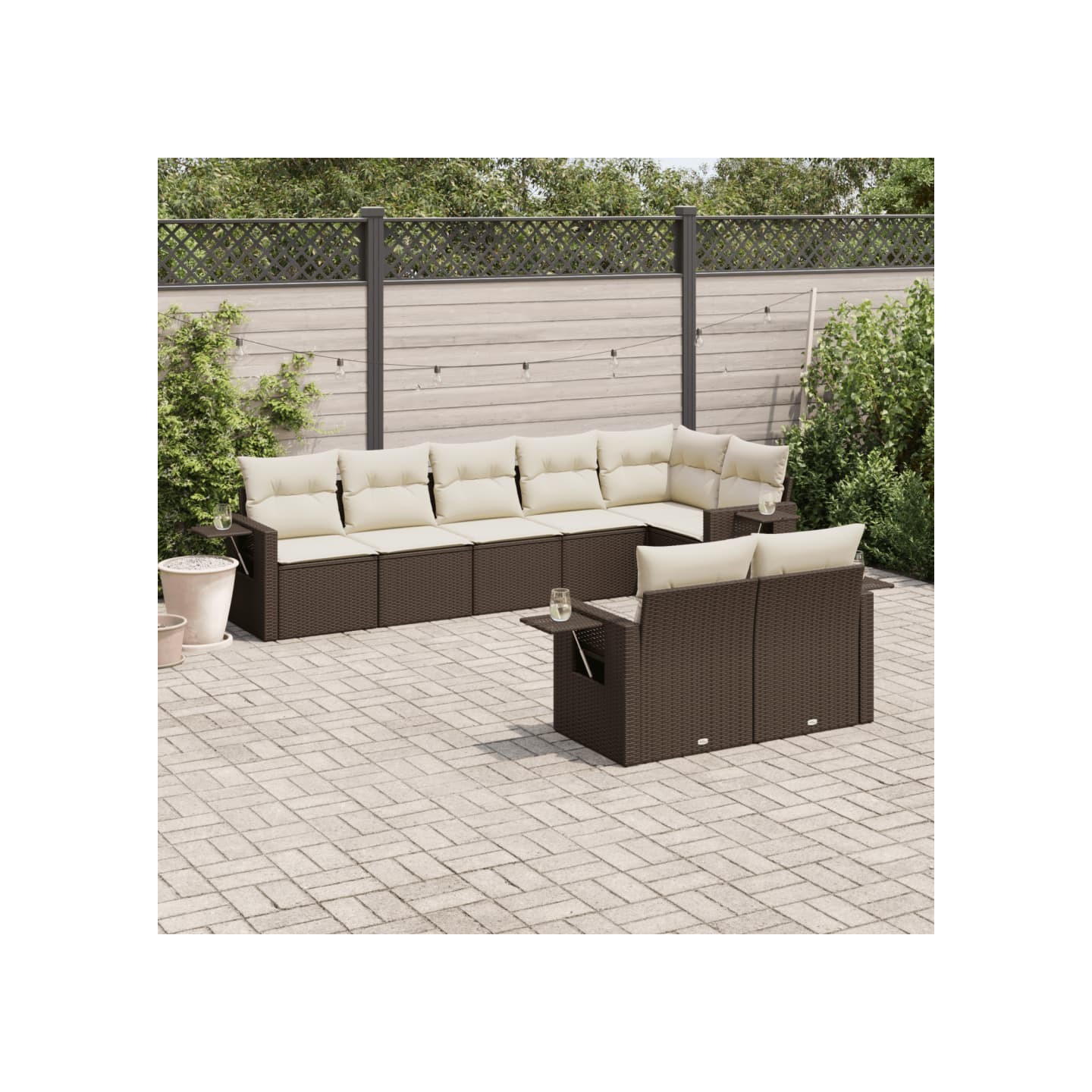 Salon de jardin 8 pcs avec coussins marron résine tressée
