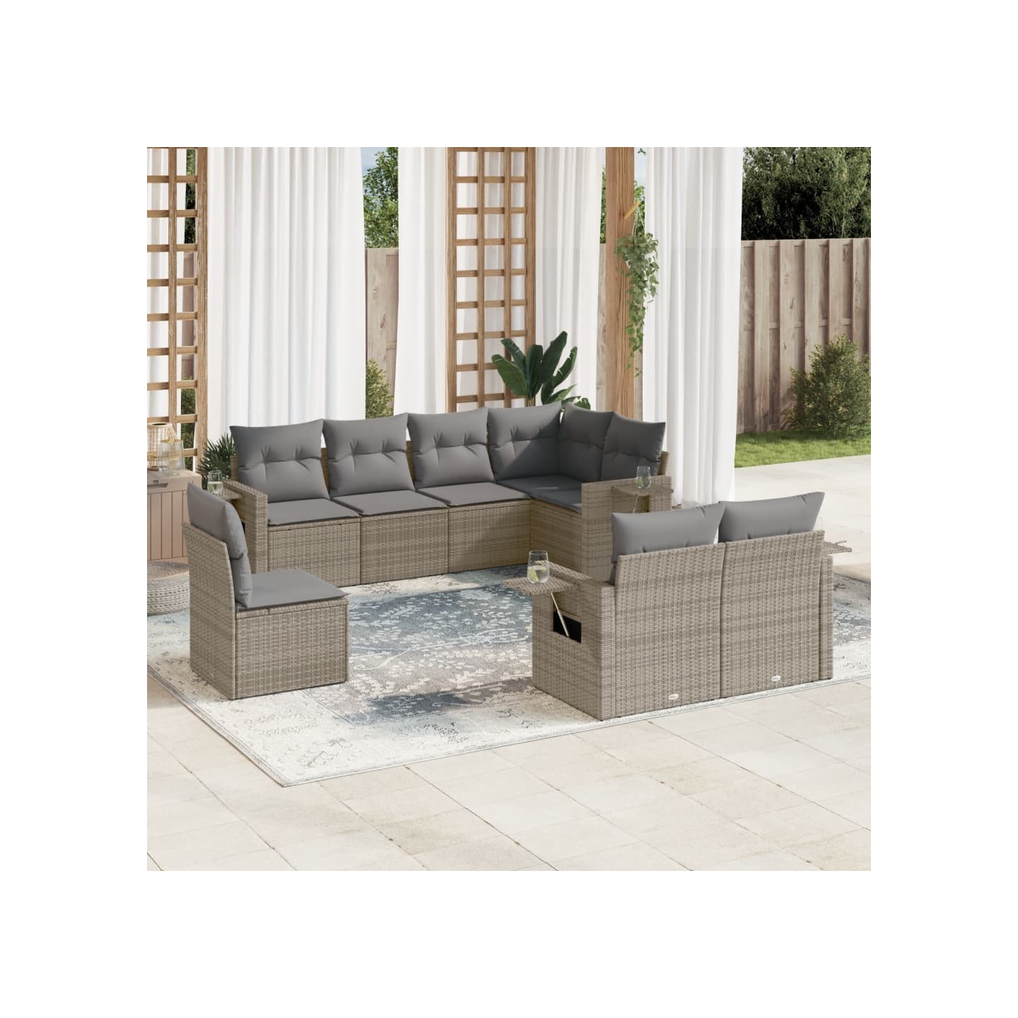 Salon de jardin 8 pcs avec coussins gris résine tressée