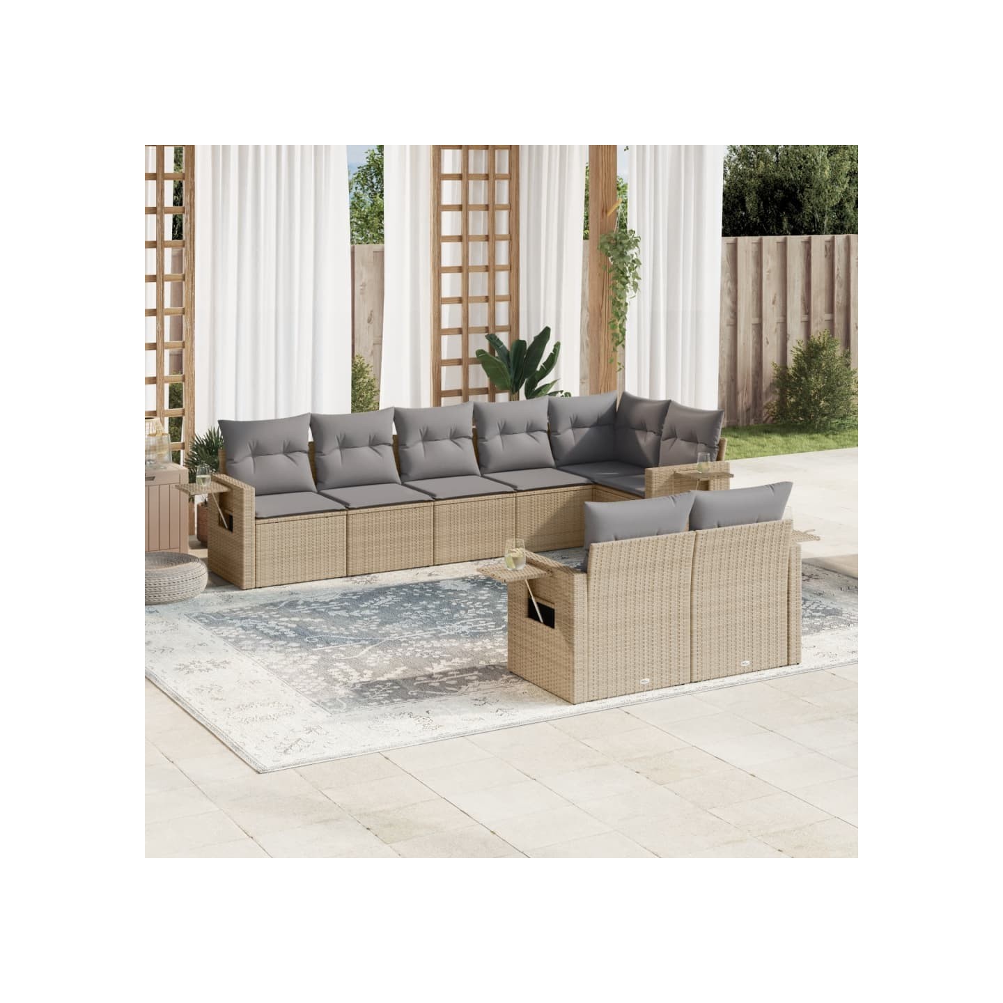 Salon de jardin avec coussins 8 pcs beige résine tressée