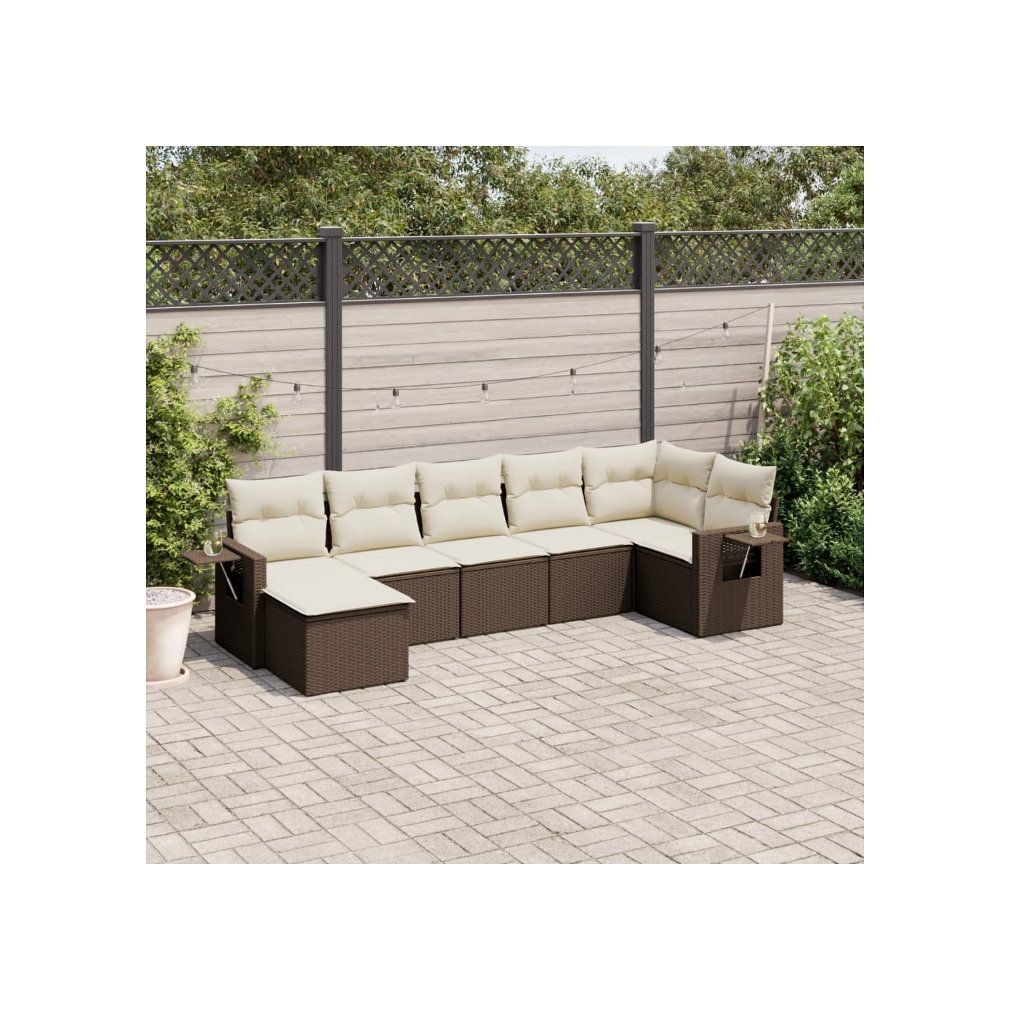 Salon de jardin avec coussins 7 pcs marron résine tressée