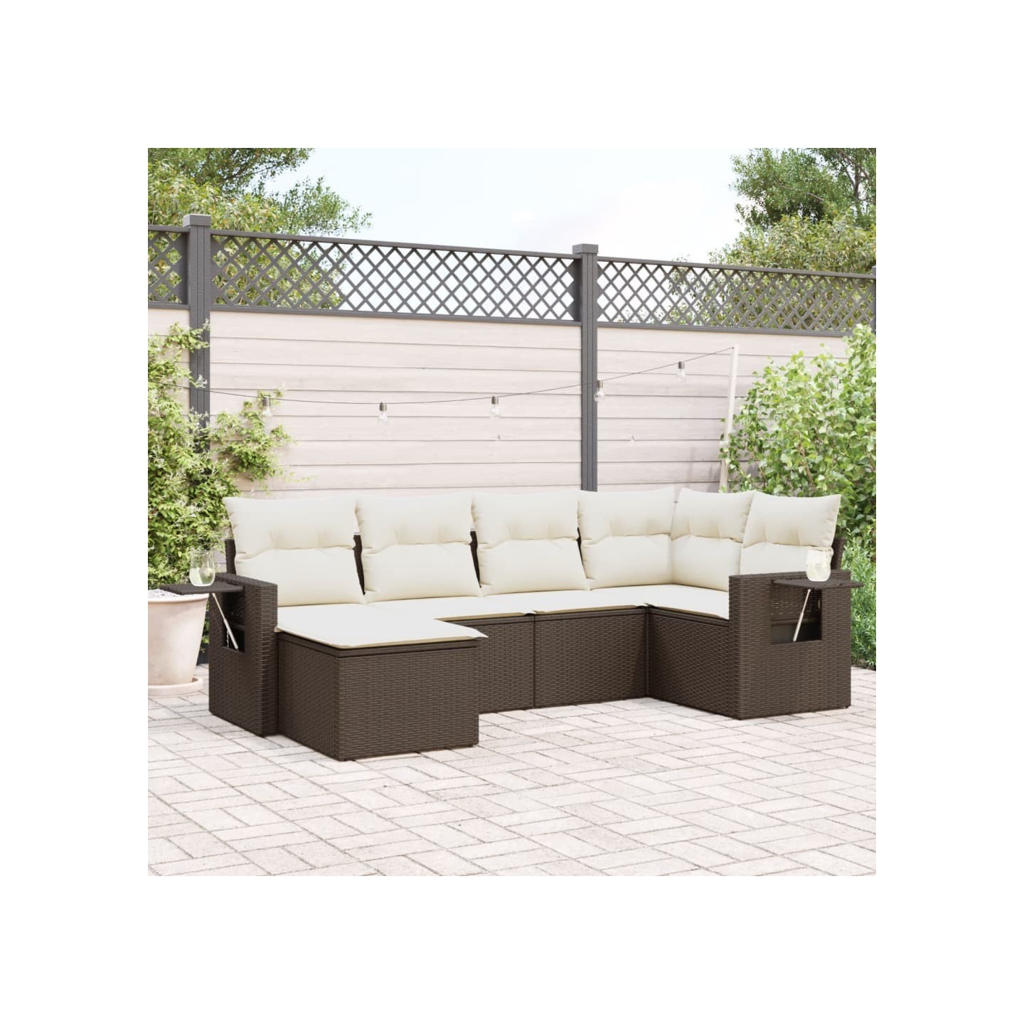 Salon de jardin avec coussins 6 pcs marron résine tressée