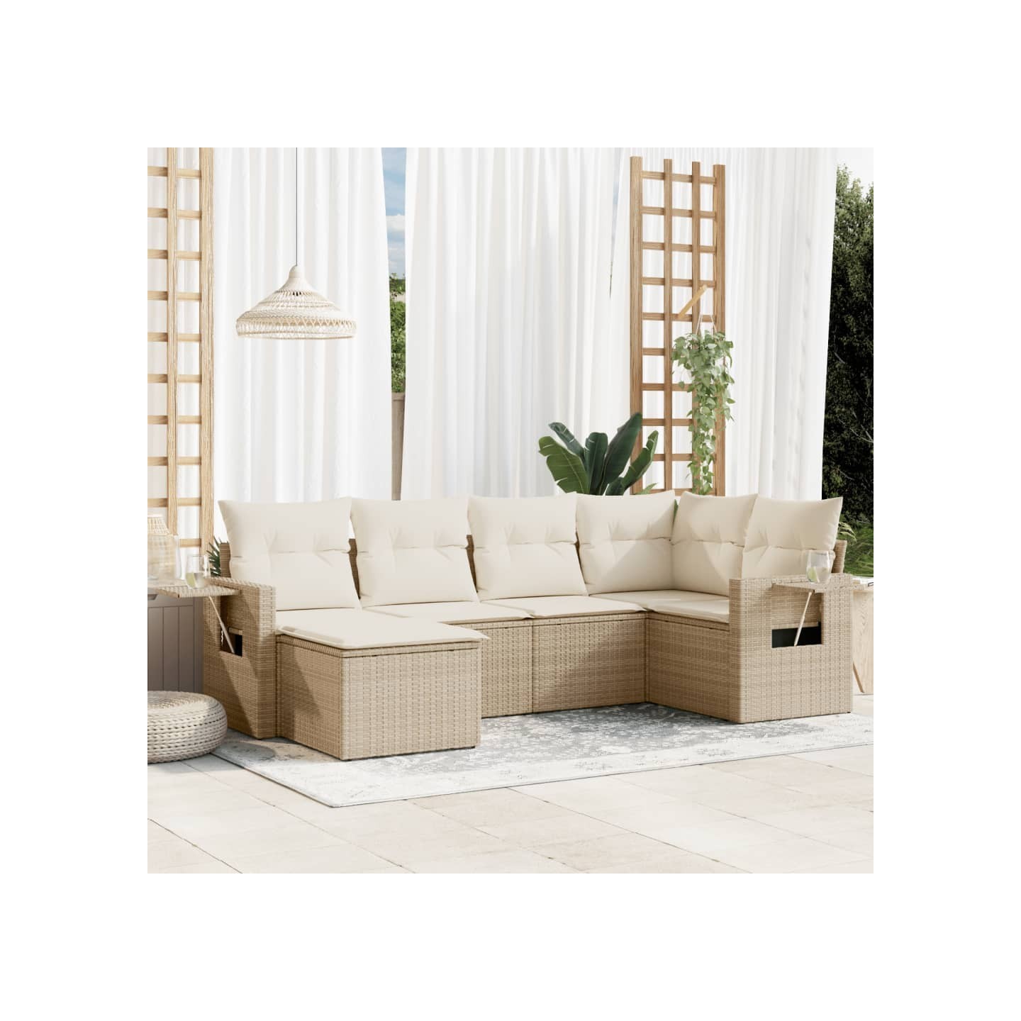 Salon de jardin avec coussins 6 pcs beige résine tressée