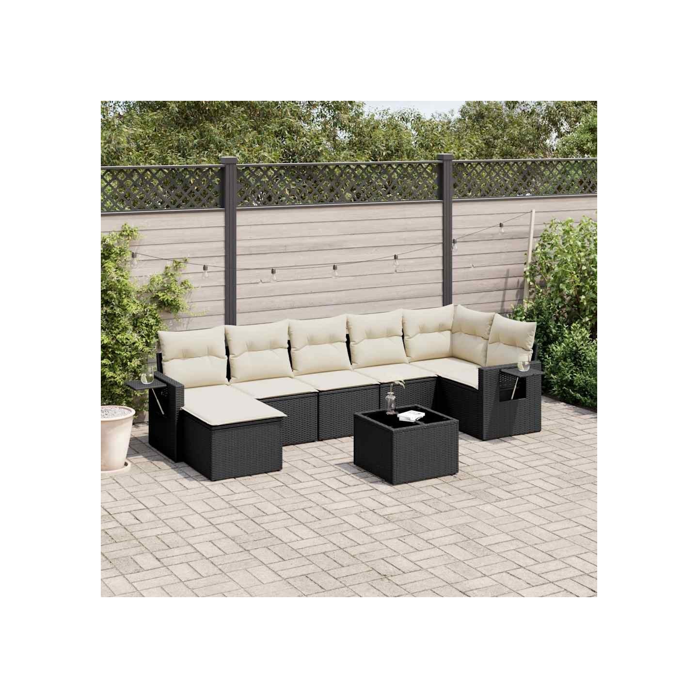 Salon de jardin 8 pcs avec coussins noir résine tressée