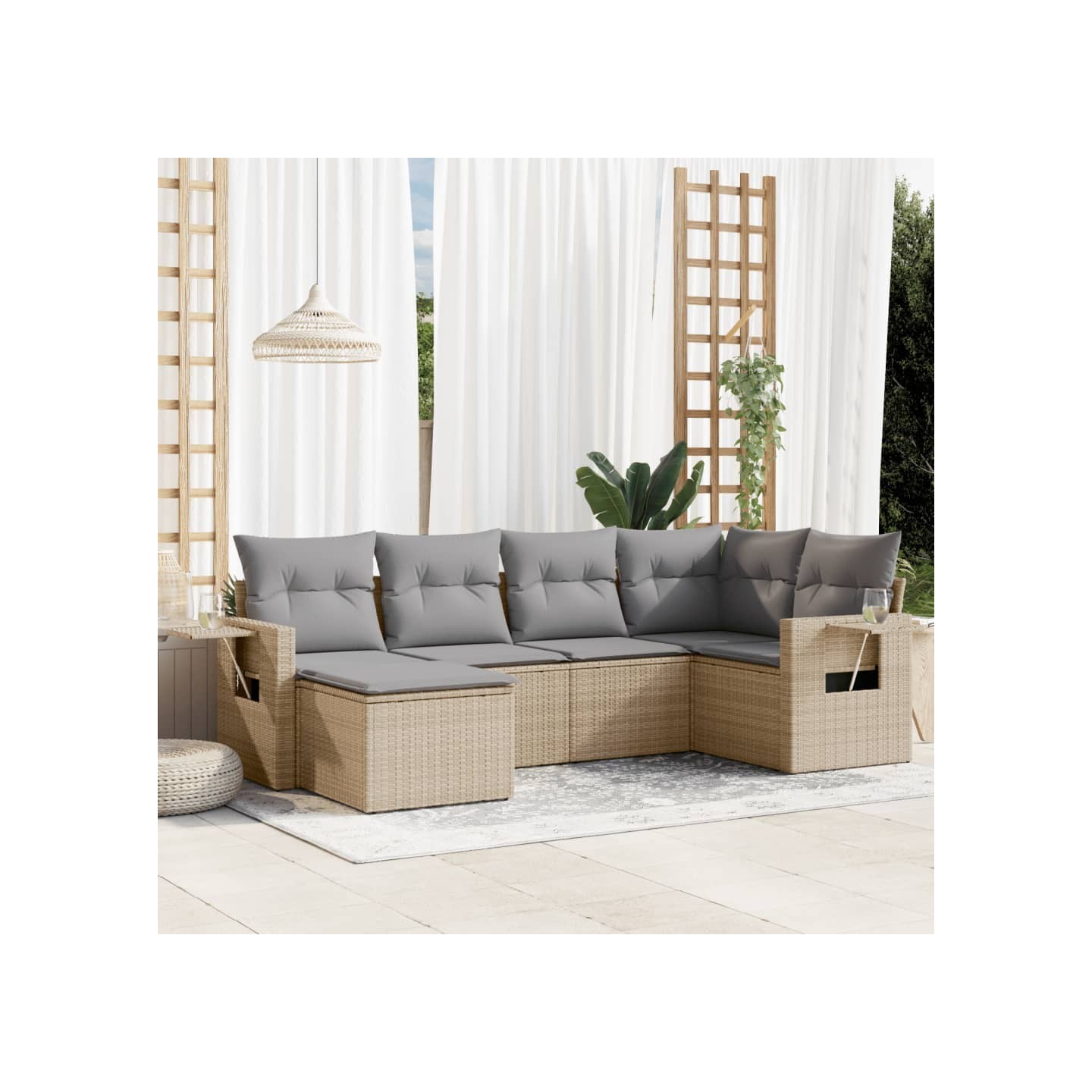 Salon de jardin avec coussins 6 pcs beige résine tressée