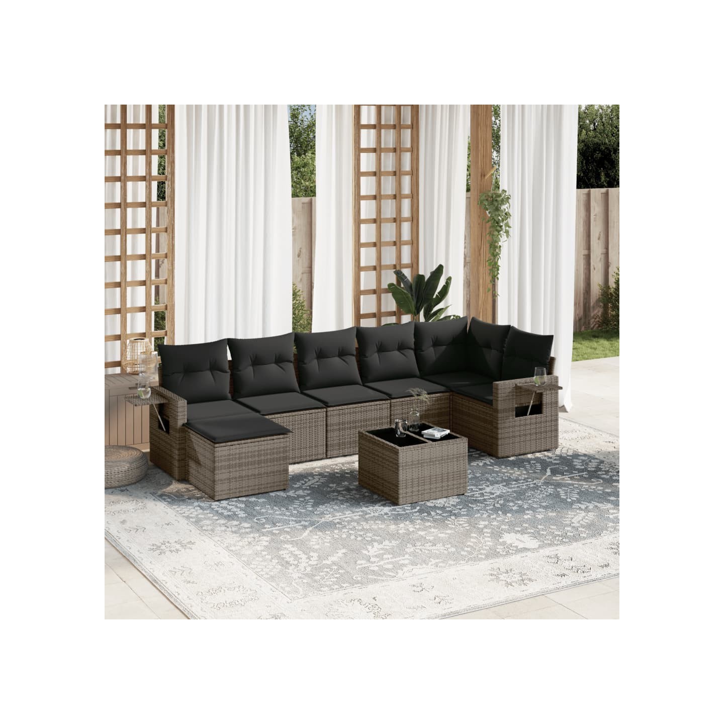 Salon de jardin 8 pcs avec coussins gris résine tressée