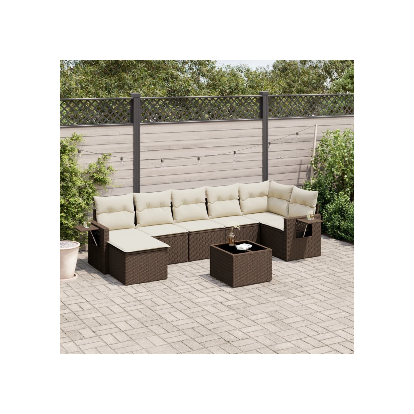 Salon de jardin 8 pcs avec coussins marron résine tressée