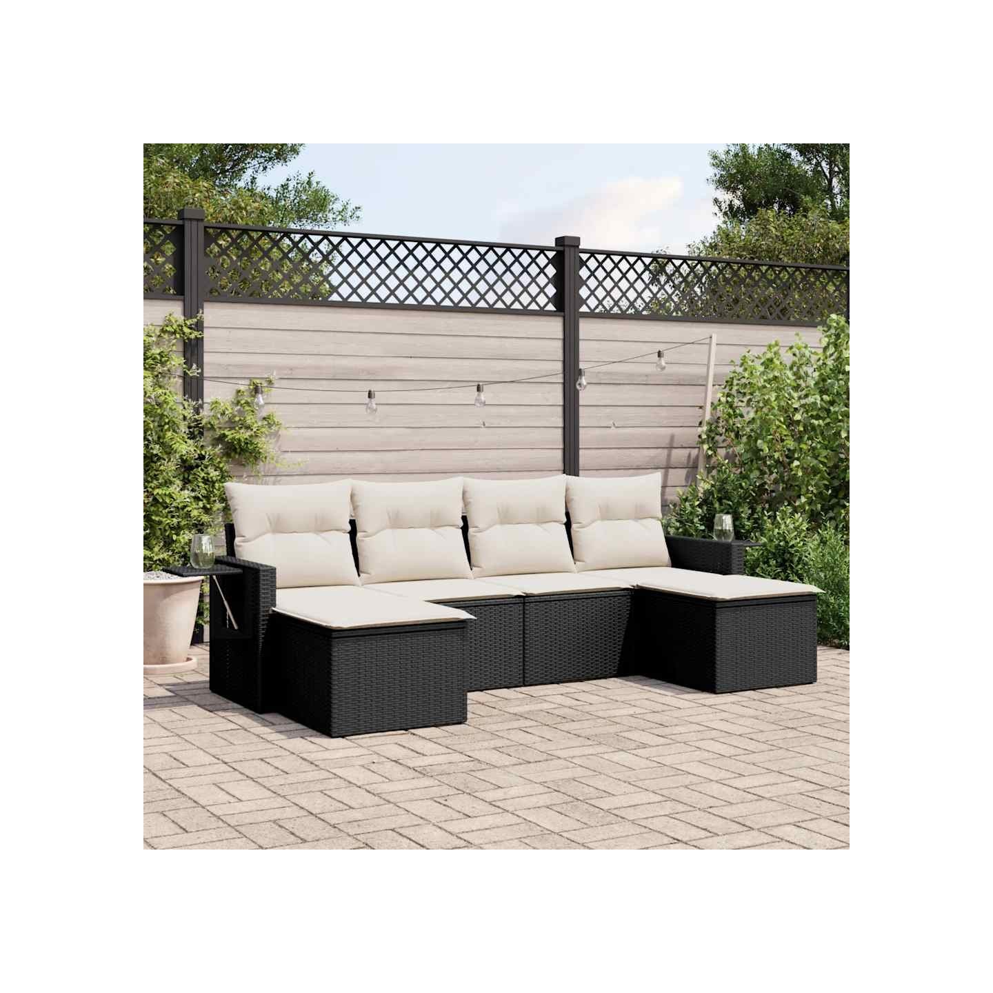 Salon de jardin 6 pcs avec coussins noir résine tressée