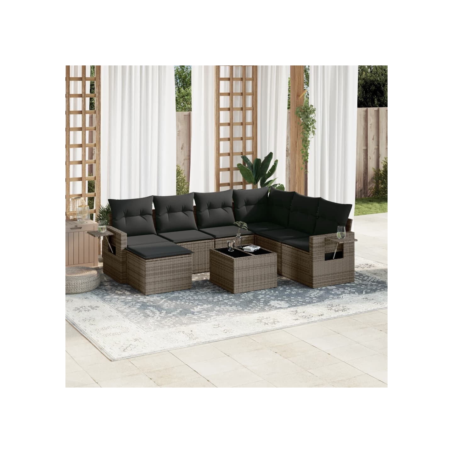 Salon de jardin 8 pcs avec coussins gris résine tressée