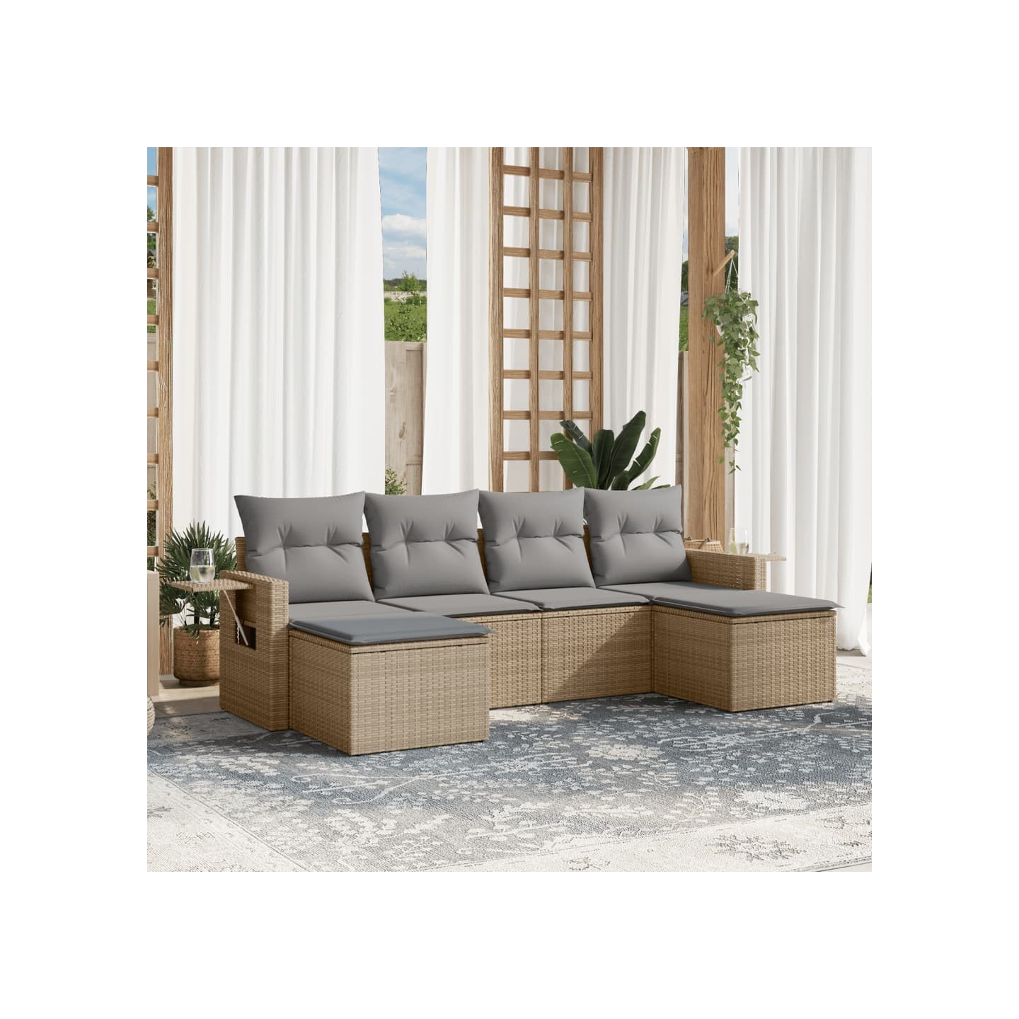 Salon de jardin avec coussins 6 pcs beige résine tressée