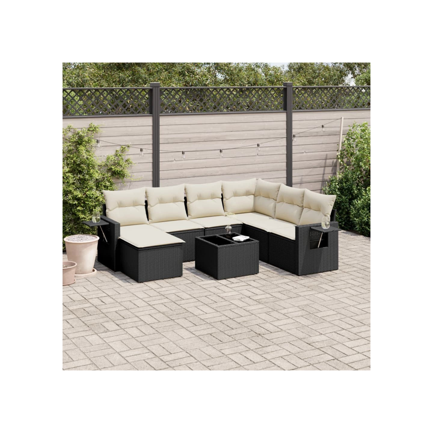 Salon de jardin 8 pcs avec coussins noir résine tressée