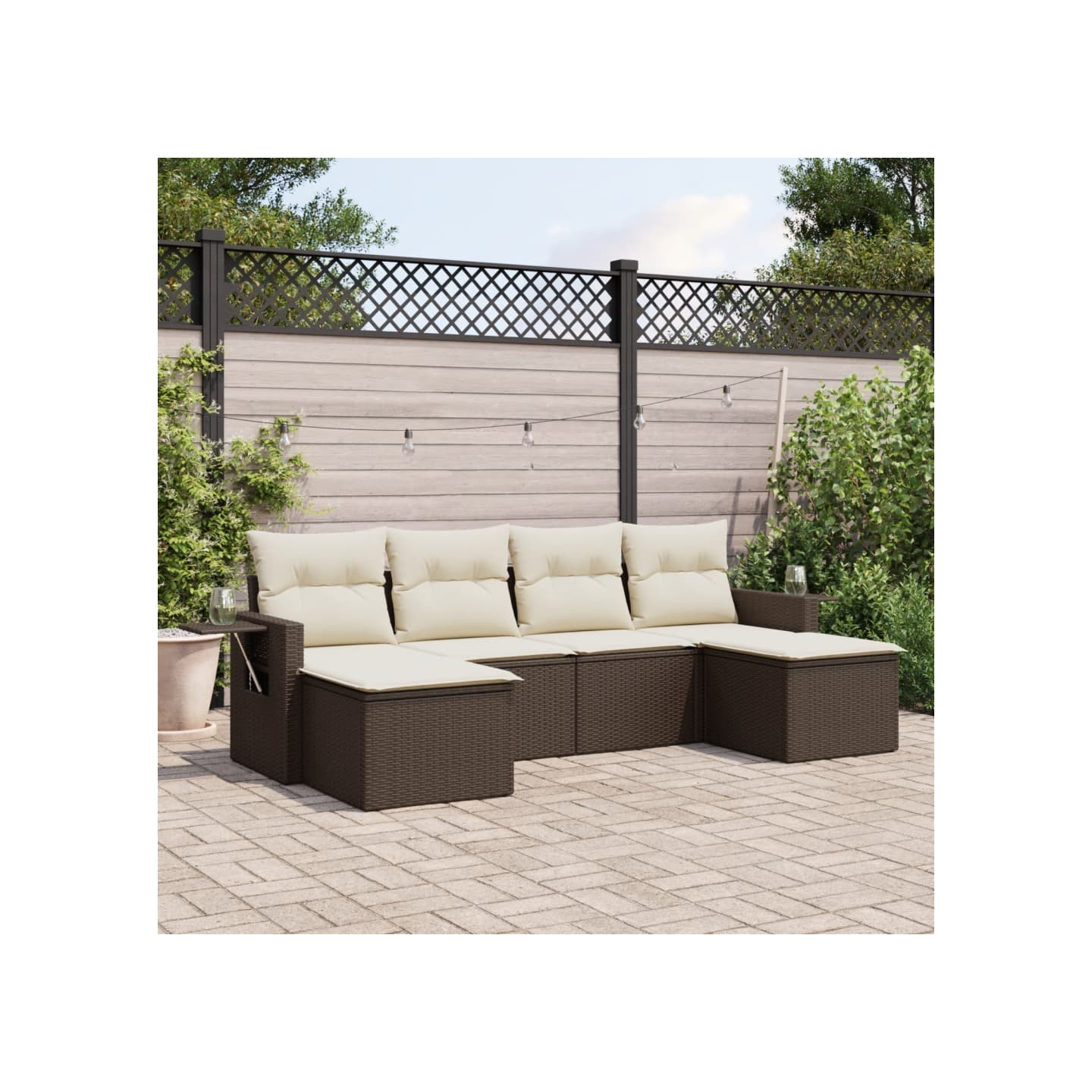Salon de jardin avec coussins 6 pcs marron résine tressée