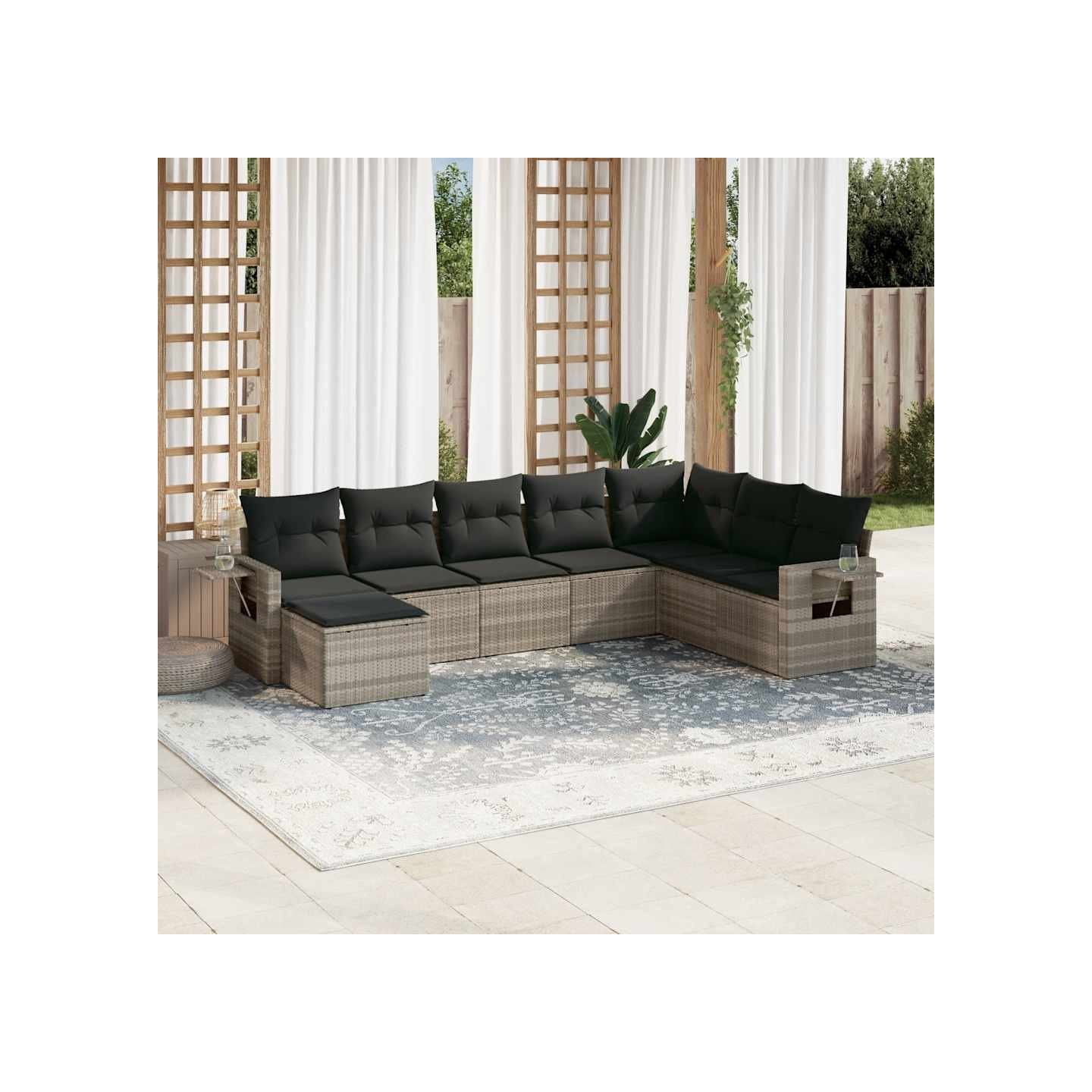 Salon de jardin 8 pcs avec coussins gris clair résine tressée