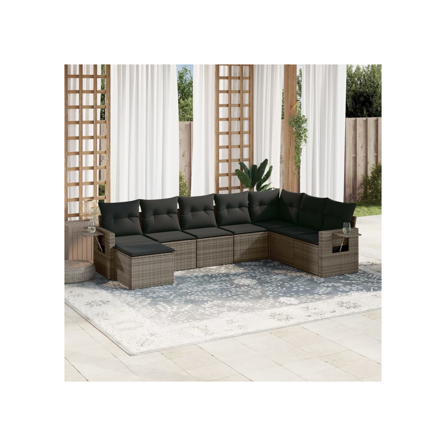 Salon de jardin 8 pcs avec coussins gris résine tressée