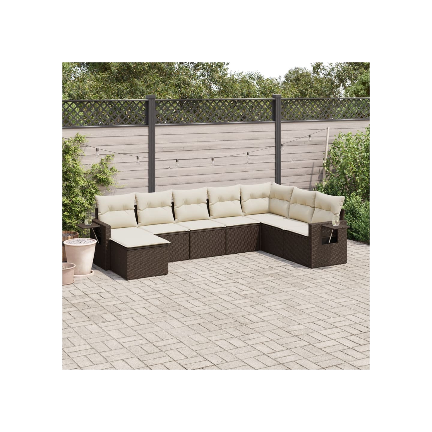 Salon de jardin 8 pcs avec coussins marron résine tressée