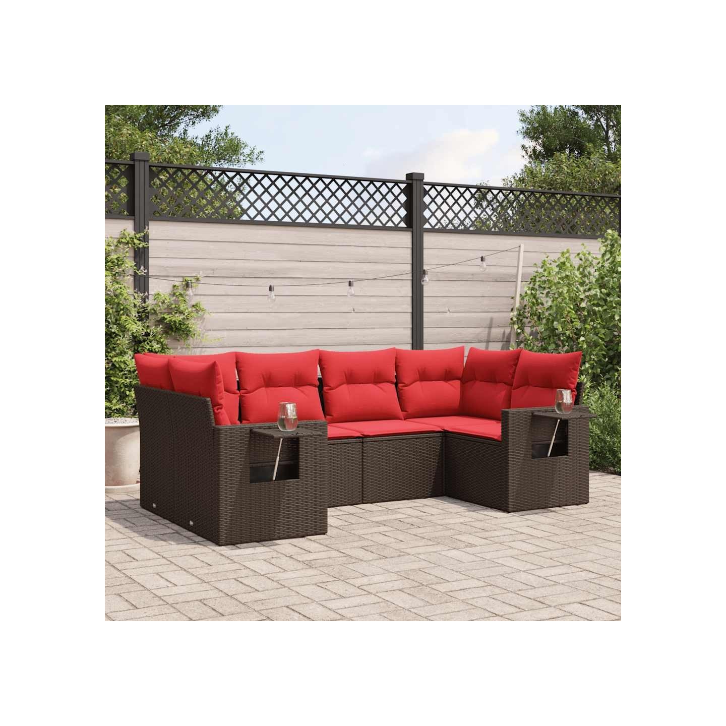 Ensemble de canapé de jardin 6 pcs avec coussins marron