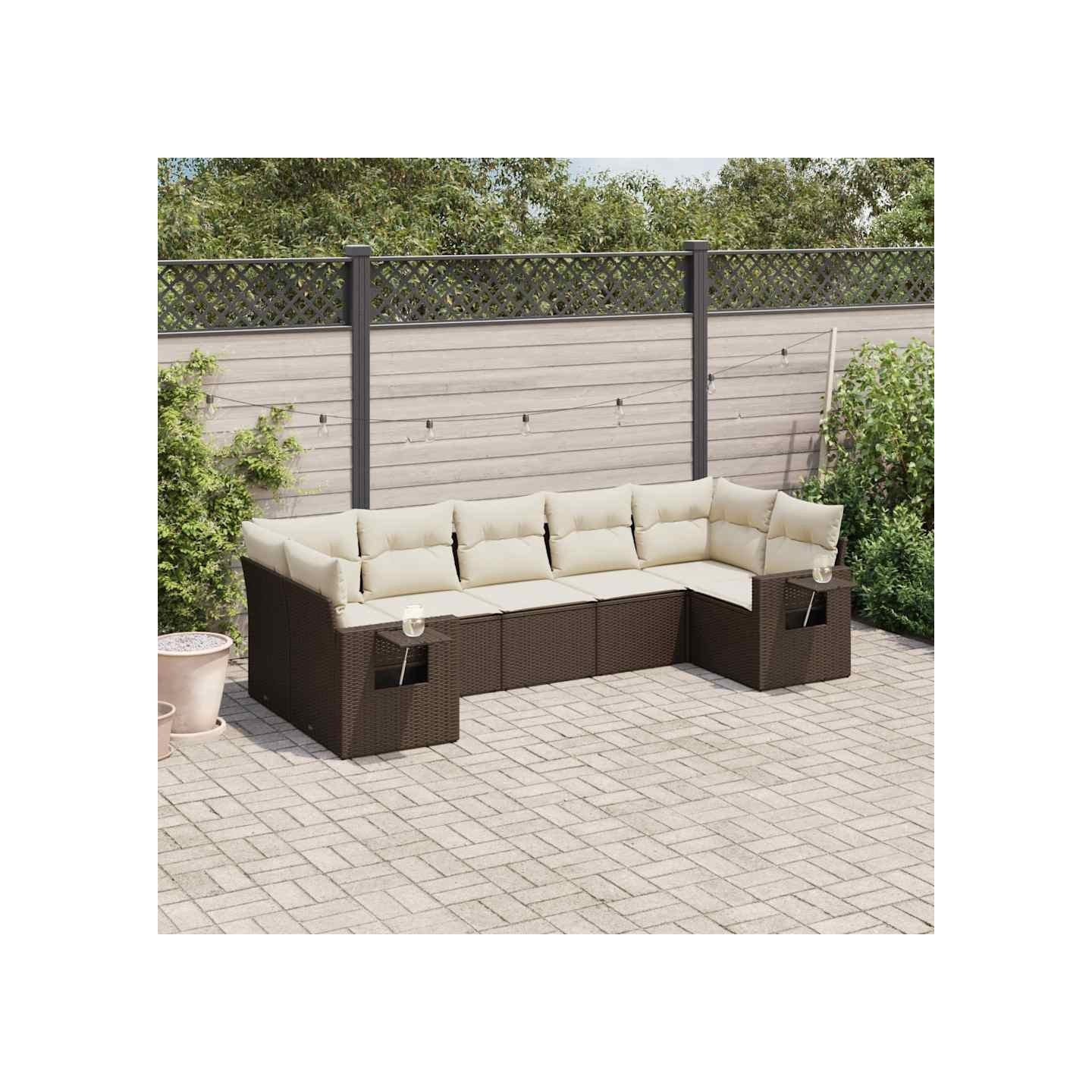 Salon de jardin avec coussins 7 pcs marron résine tressée