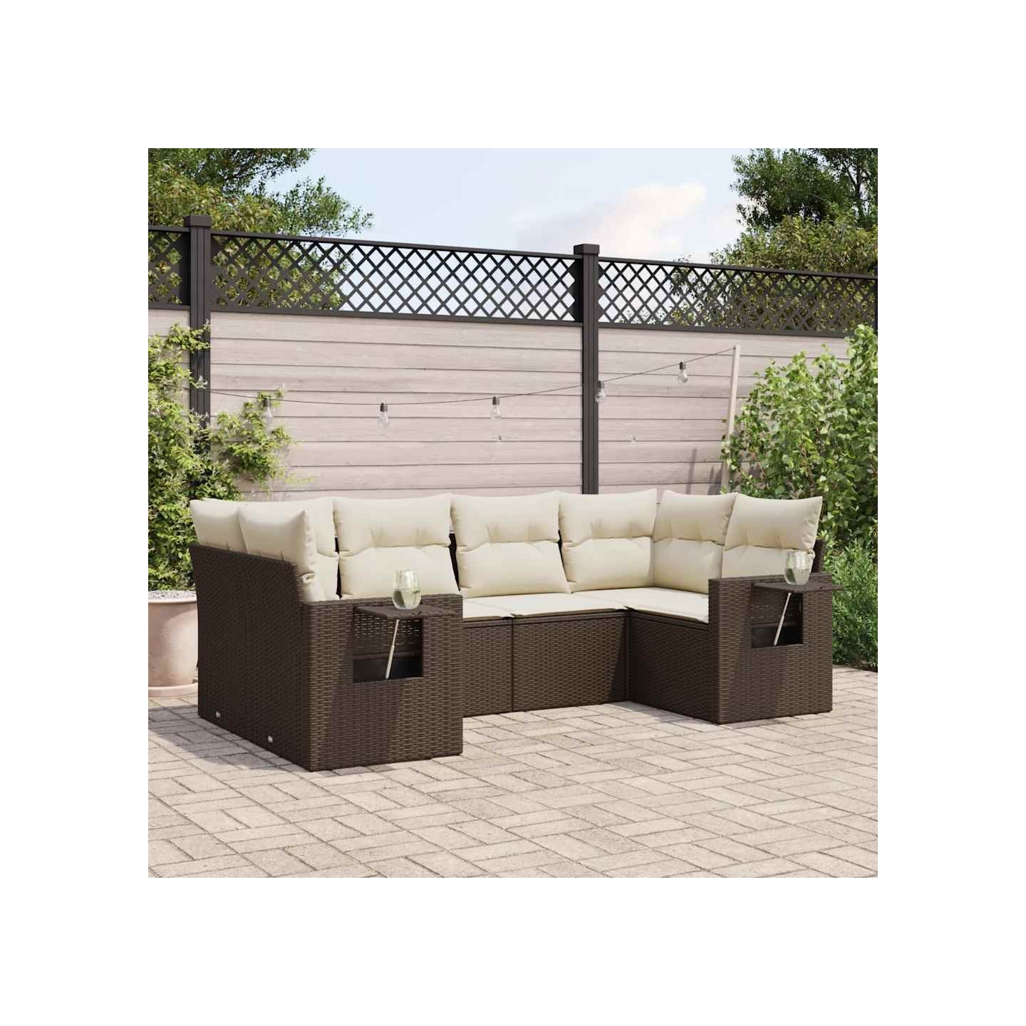 Salon de jardin avec coussins 6 pcs marron résine tressée