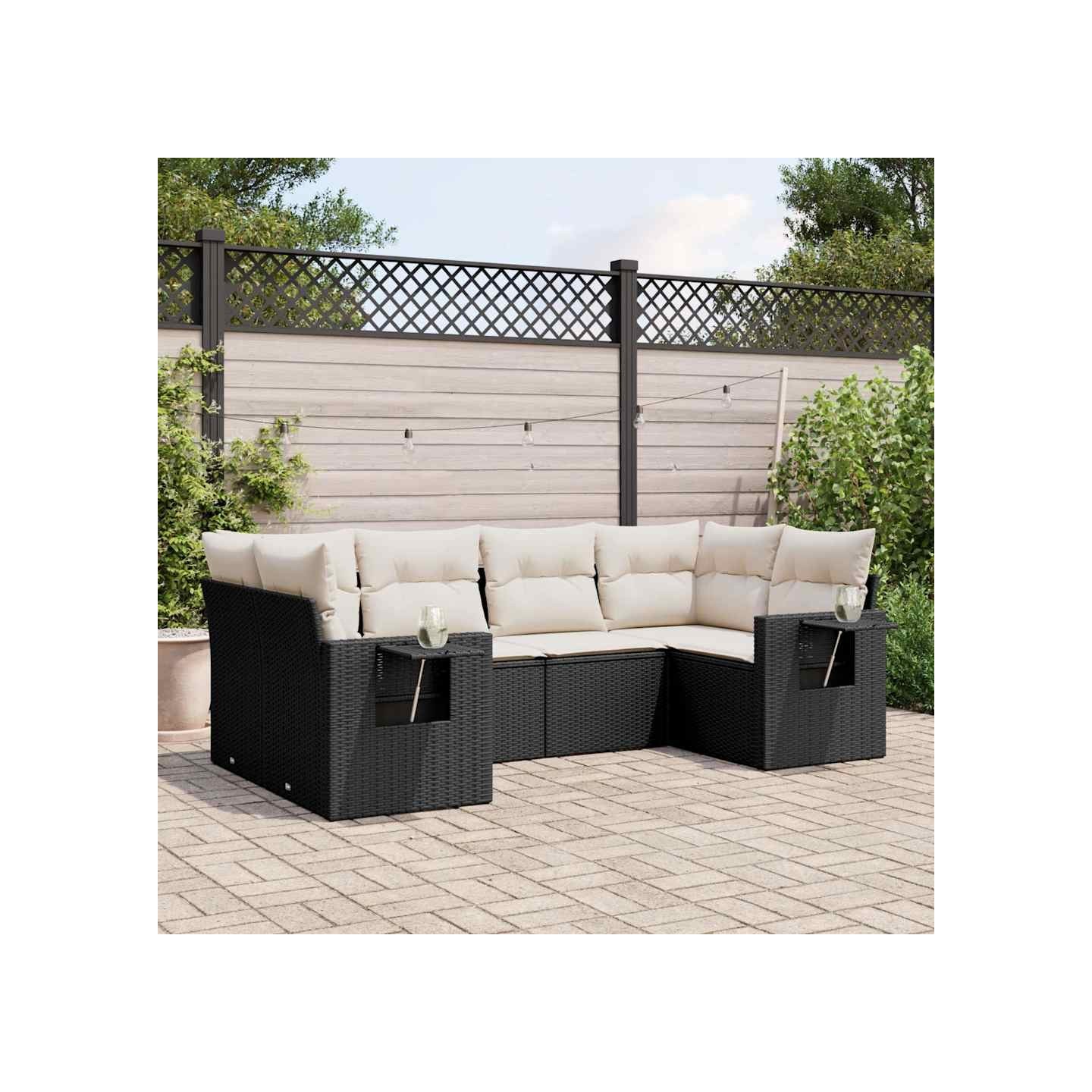 Salon de jardin 6 pcs avec coussins noir résine tressée
