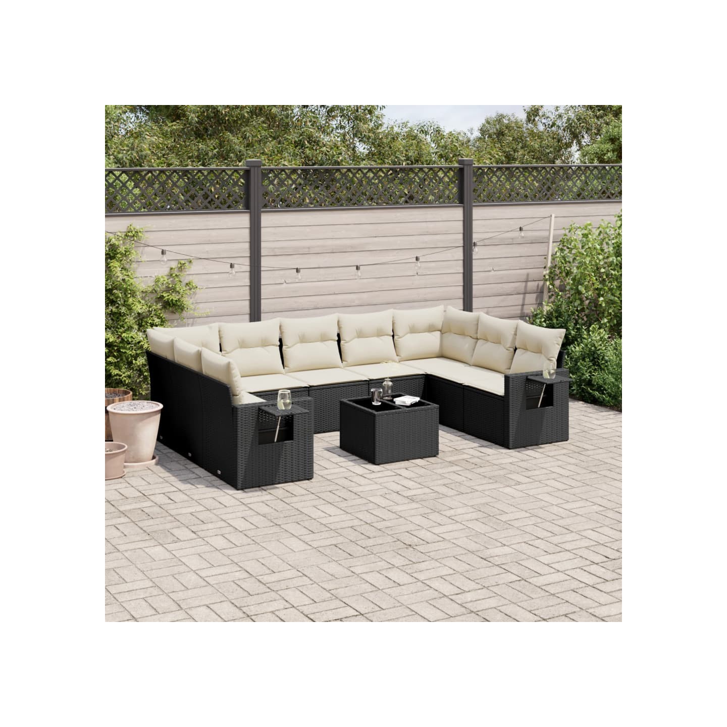 Salon de jardin 10 pcs avec coussins noir résine tressée
