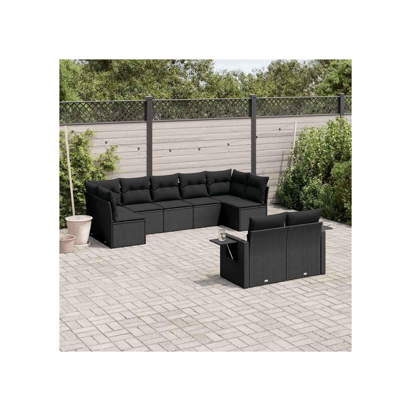 Salon de jardin 9 pcs avec coussins noir résine tressée