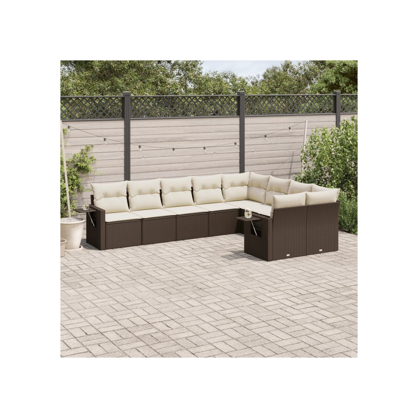 Salon de jardin avec coussins 9 pcs marron résine tressée