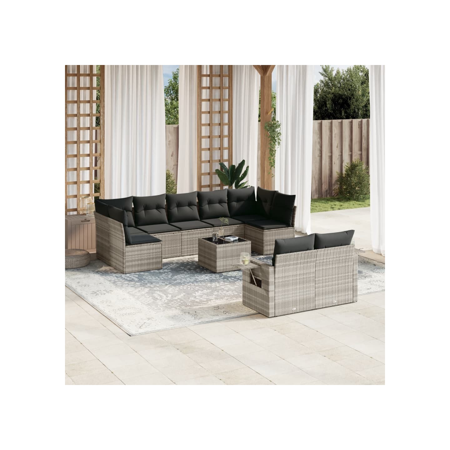 Salon de jardin avec coussins 10 pcs gris clair résine tressée