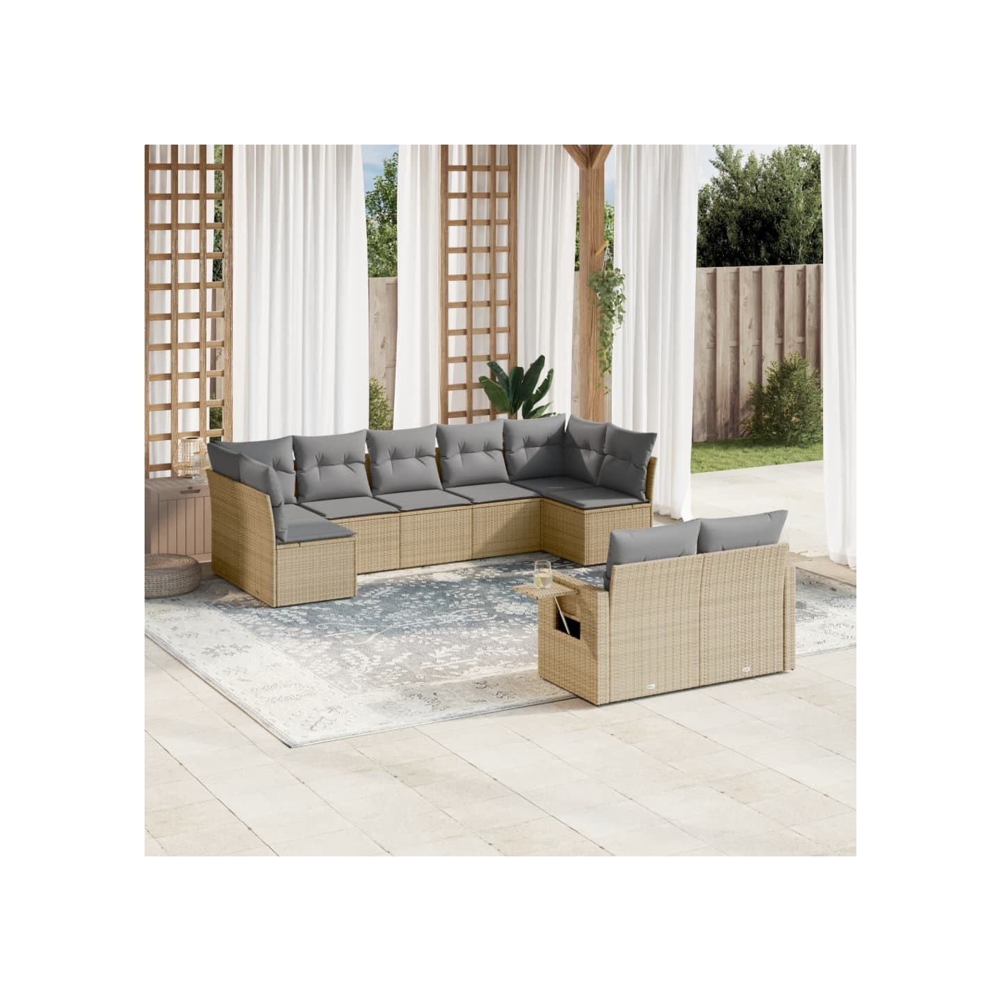 Salon de jardin avec coussins 9 pcs beige résine tressée