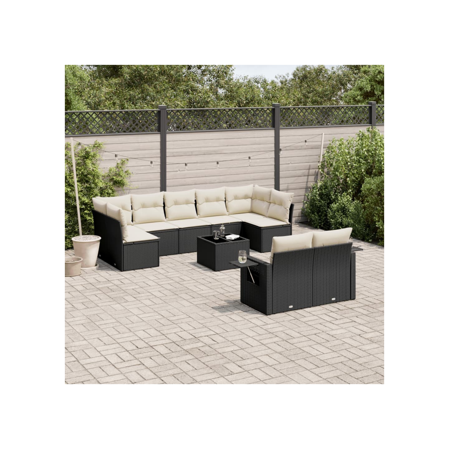 Salon de jardin 10 pcs avec coussins noir résine tressée