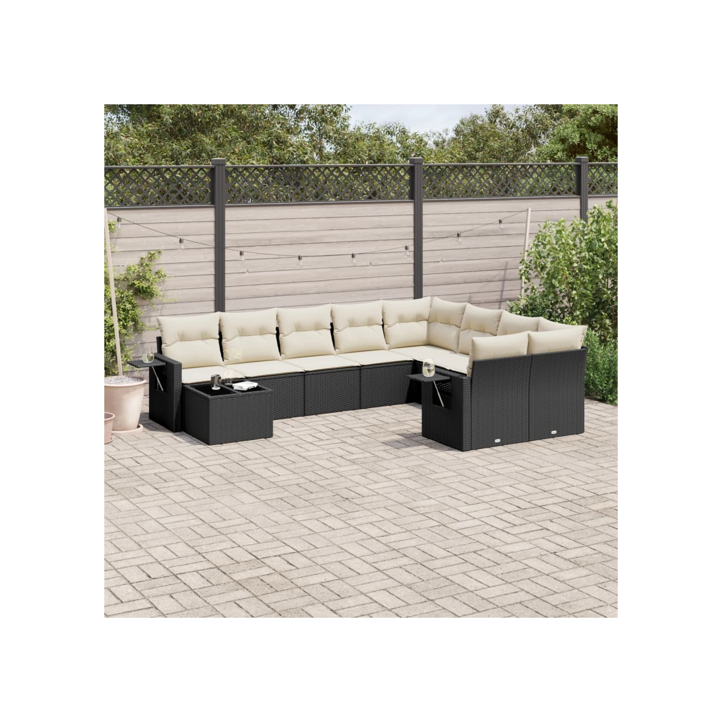 Salon de jardin 10 pcs avec coussins noir résine tressée