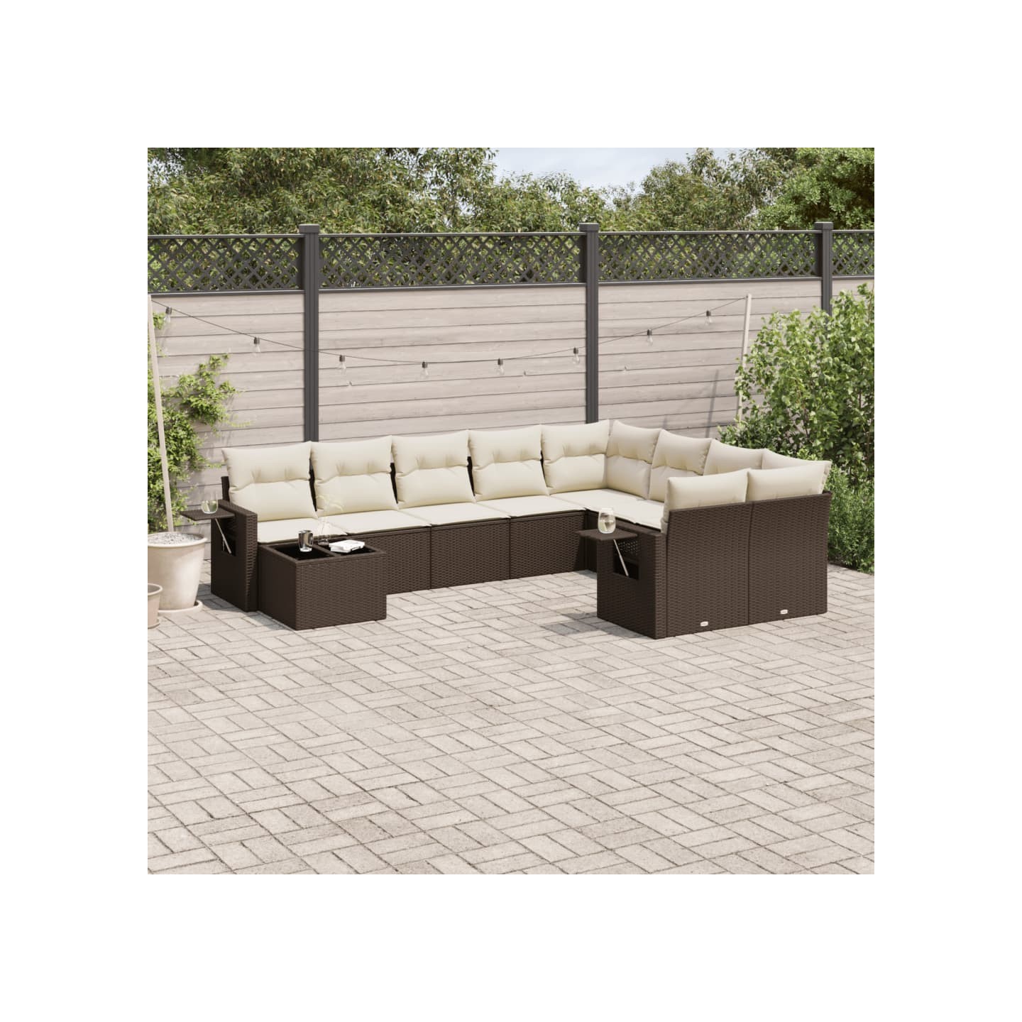 Salon de jardin 10 pcs avec coussins marron résine tressée