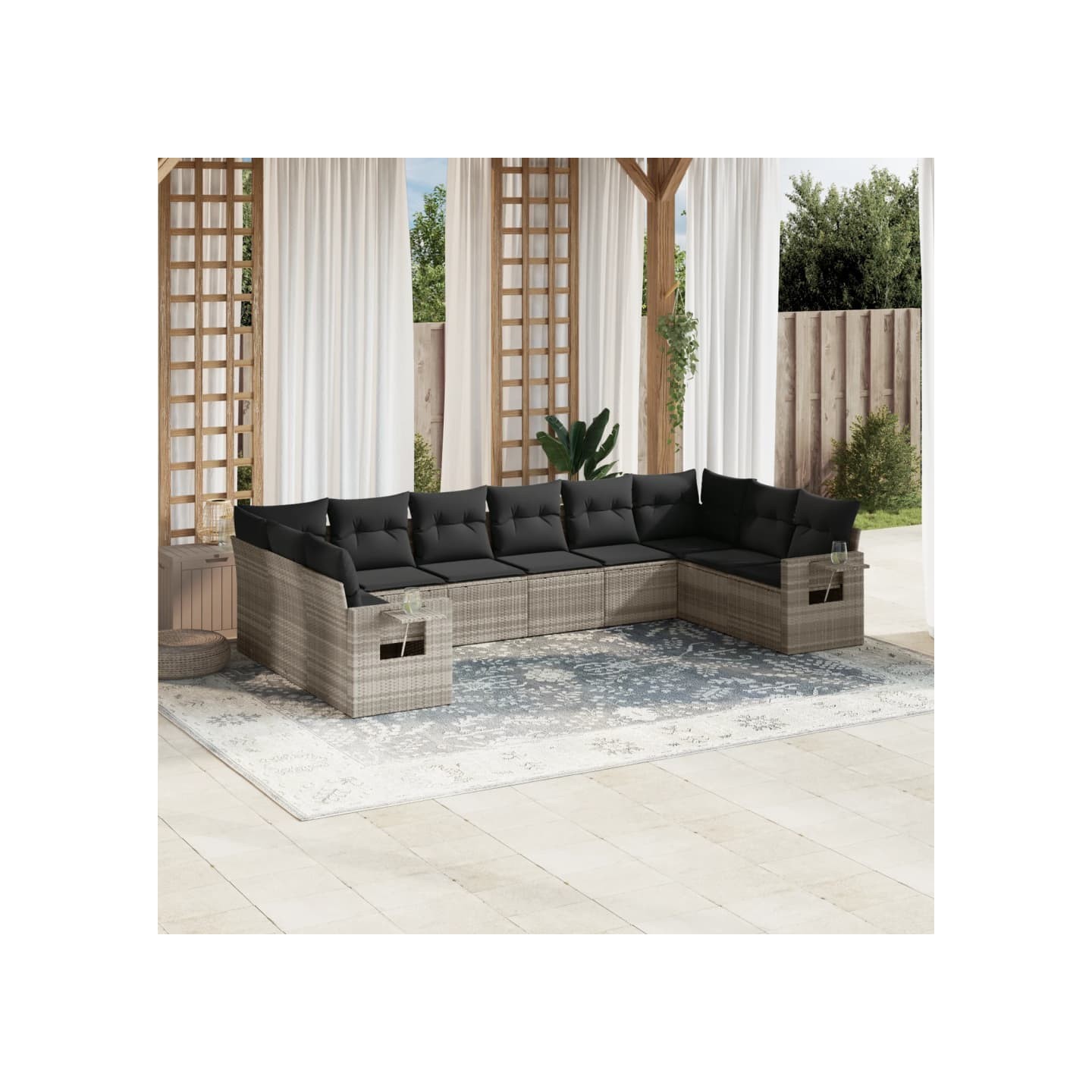 Salon de jardin avec coussins 10 pcs gris clair résine tressée