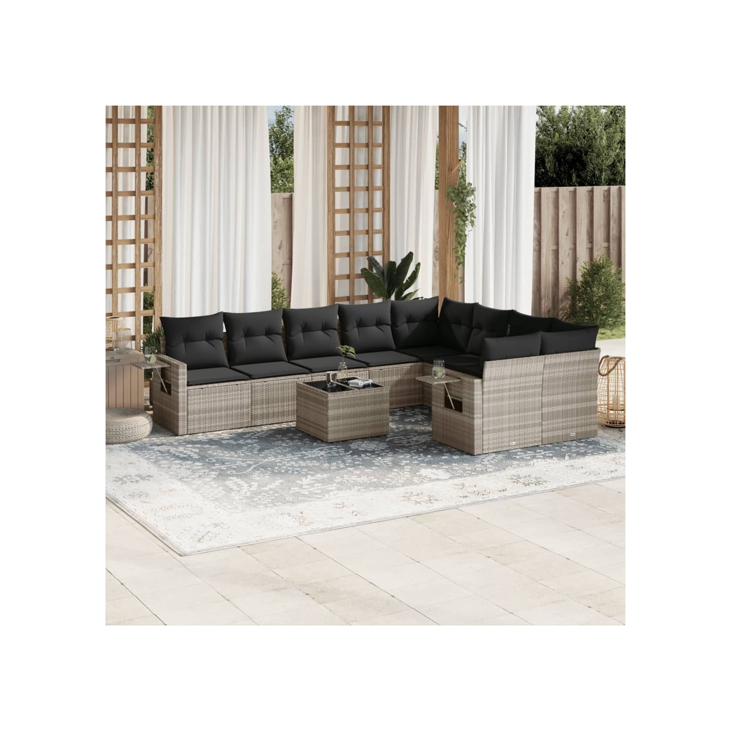 Salon de jardin avec coussins 10 pcs gris clair résine tressée