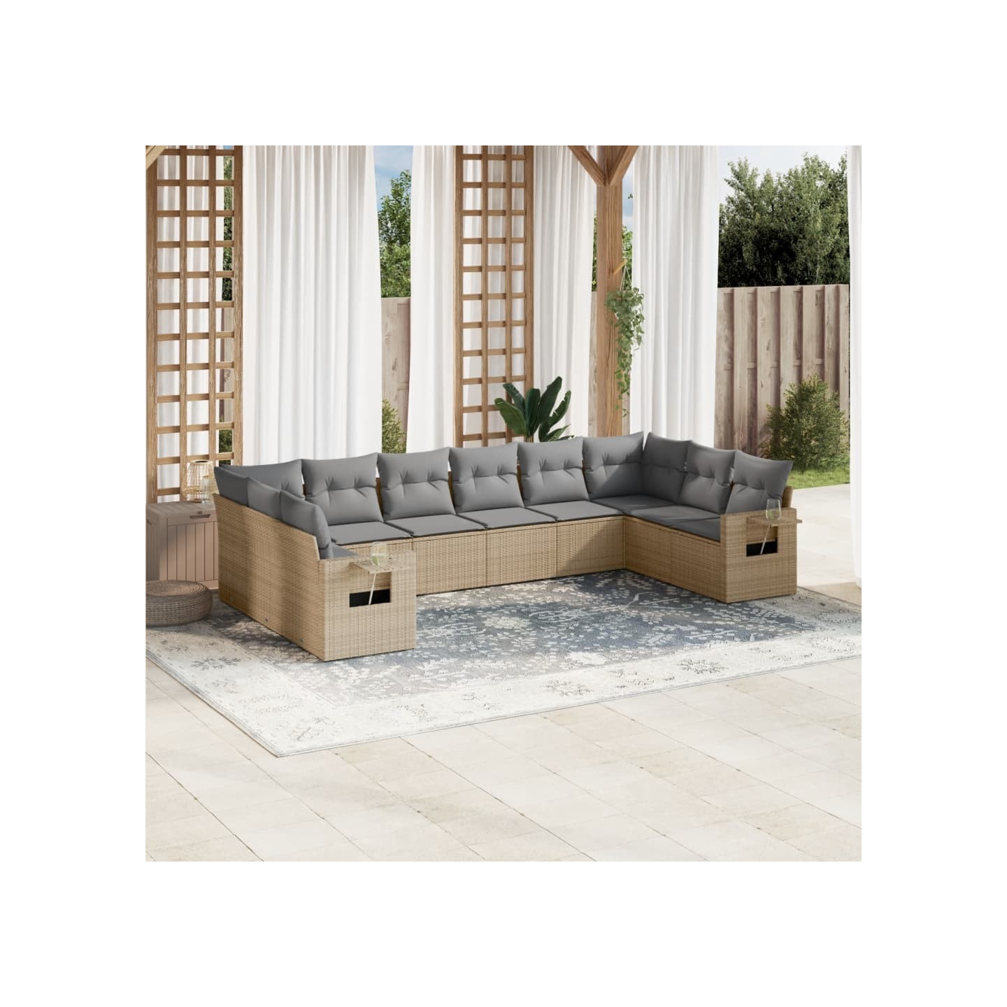 Salon de jardin avec coussins 10 pcs beige résine tressée