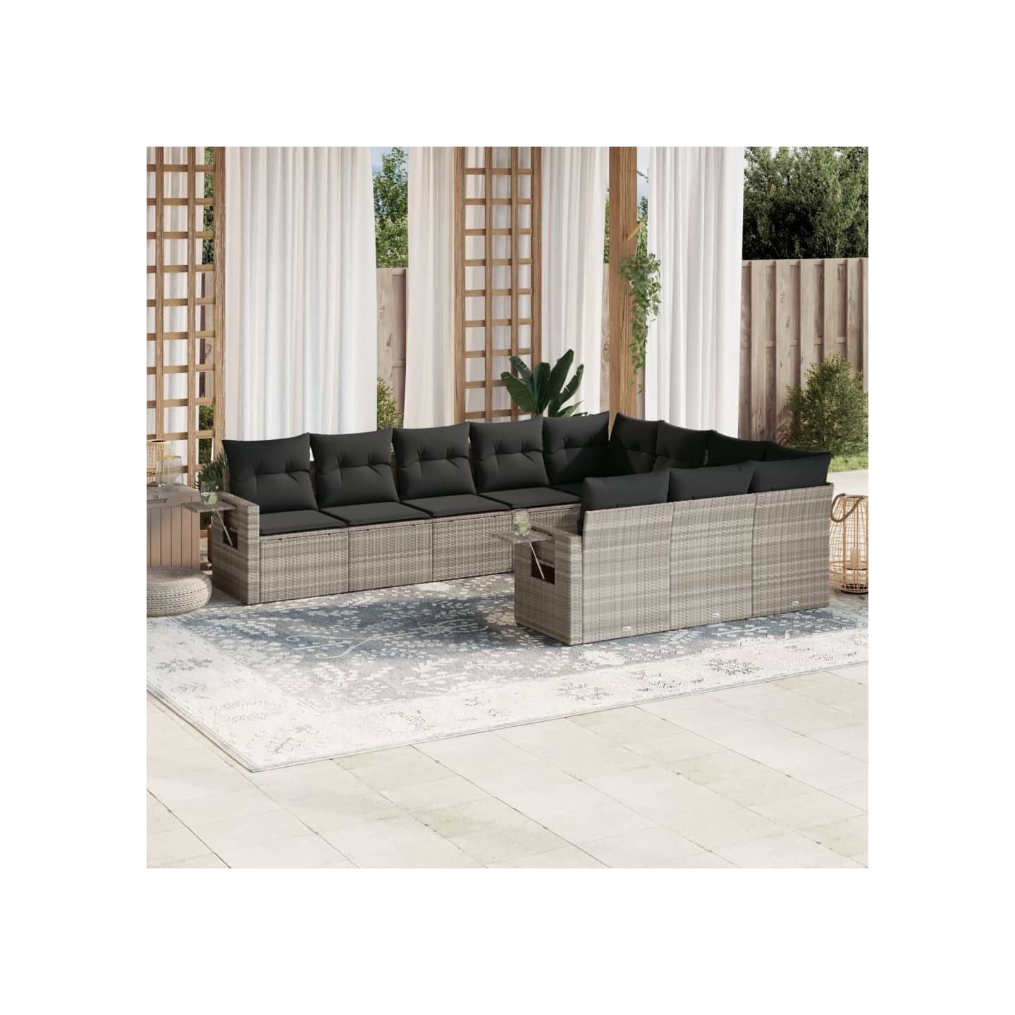 Salon de jardin avec coussins 10 pcs gris clair résine tressée