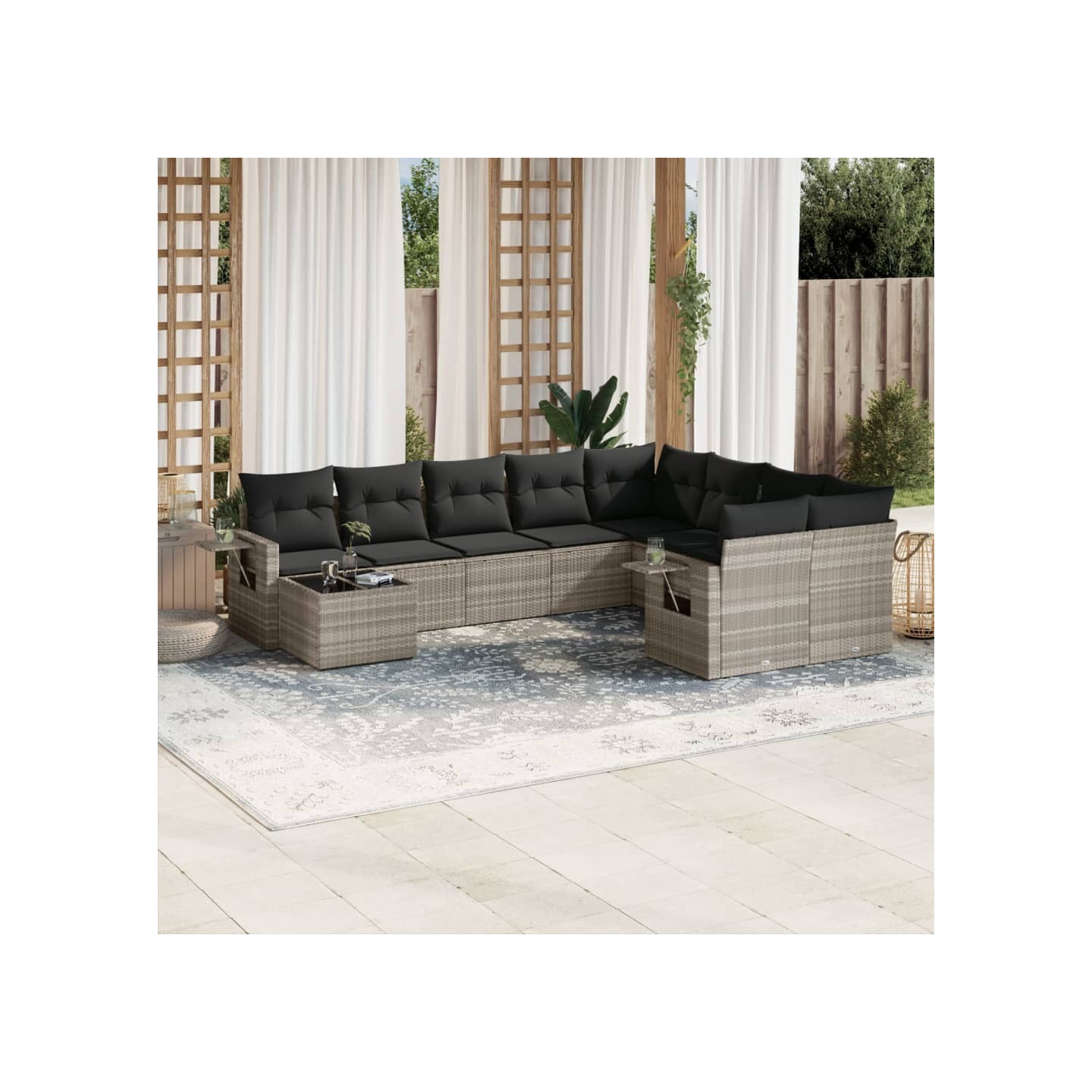 Salon de jardin avec coussins 10 pcs gris clair résine tressée